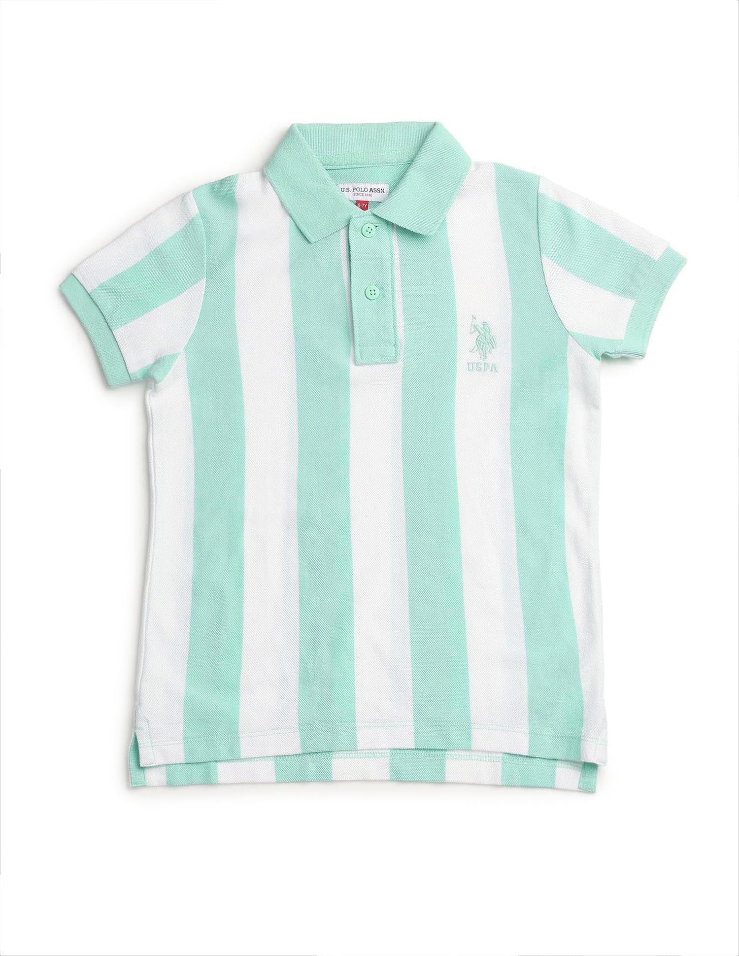 Boys Vertical Striped Regular Fit Polo Shirt Mint - U.S. POLO ASSN. | Large