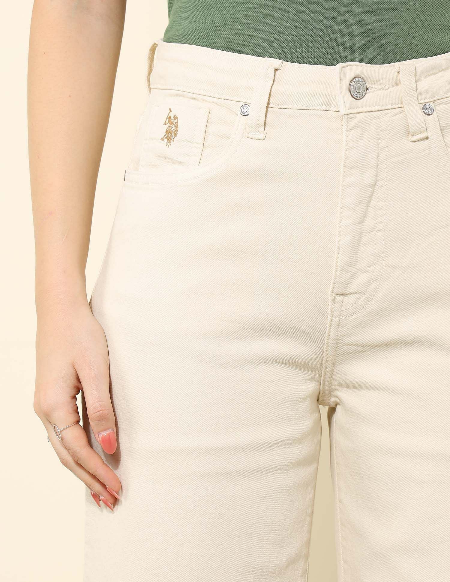 High Rise Wide Leg Jeans Ecru - U.S. POLO ASSN. | Large