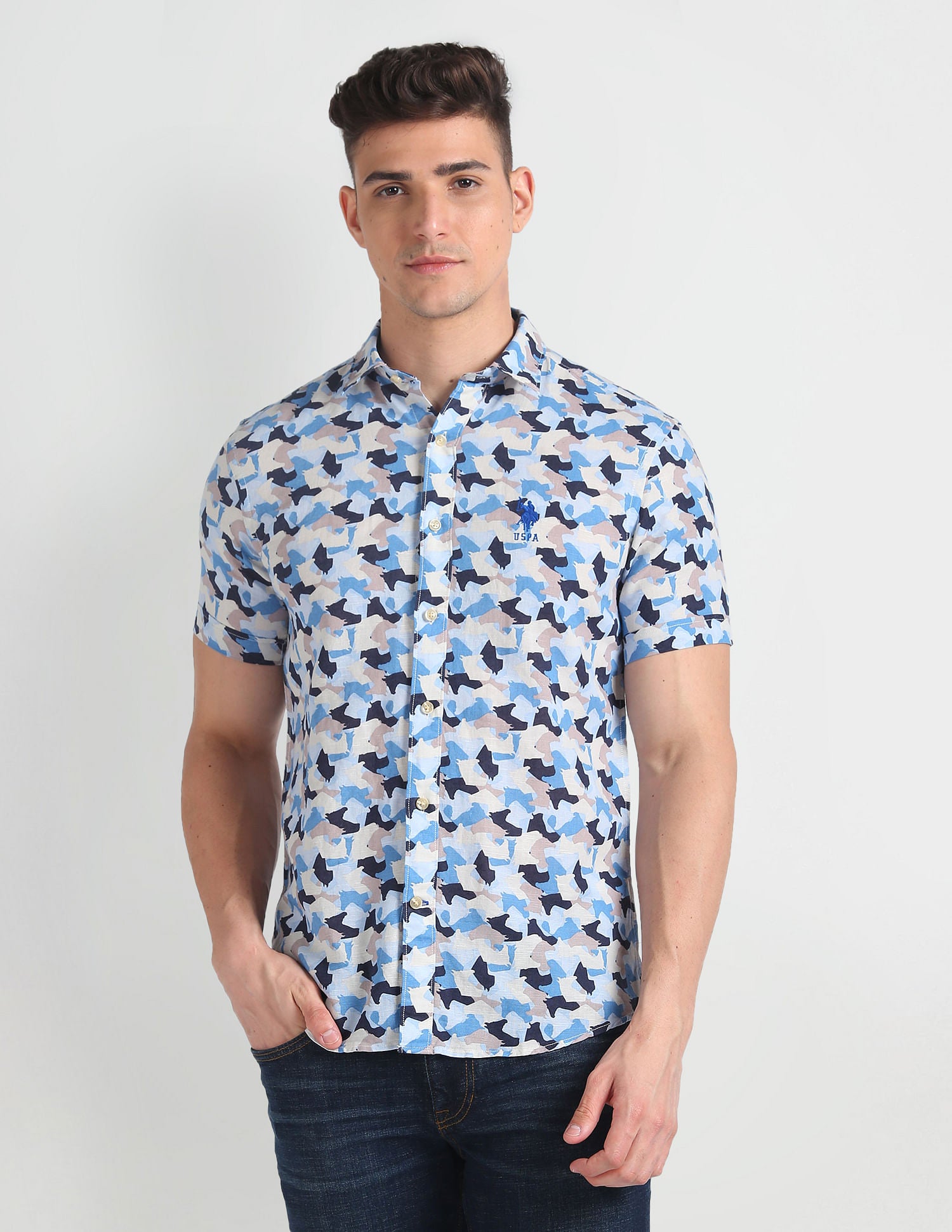 Abstract Print Slim Fit Shirt Blue - U.S. Polo Assn. India | Large