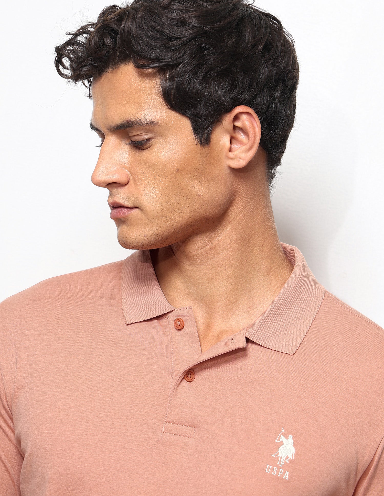 Solid Slim Fit Polo Shirt Pink - U.S. Polo Assn. India | Large
