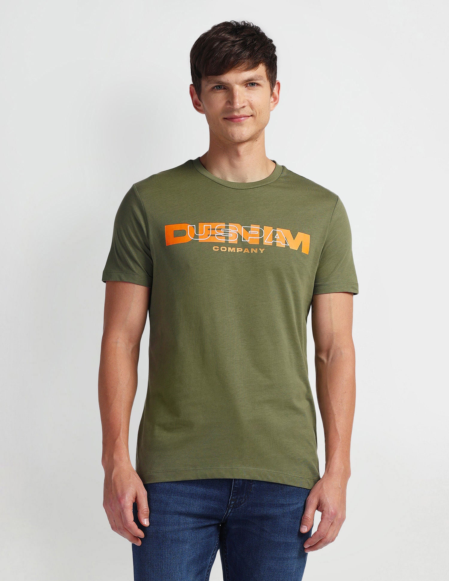 Brand Print Muscle Fit T-Shirt Olive - U.S. Polo Assn. India | Large