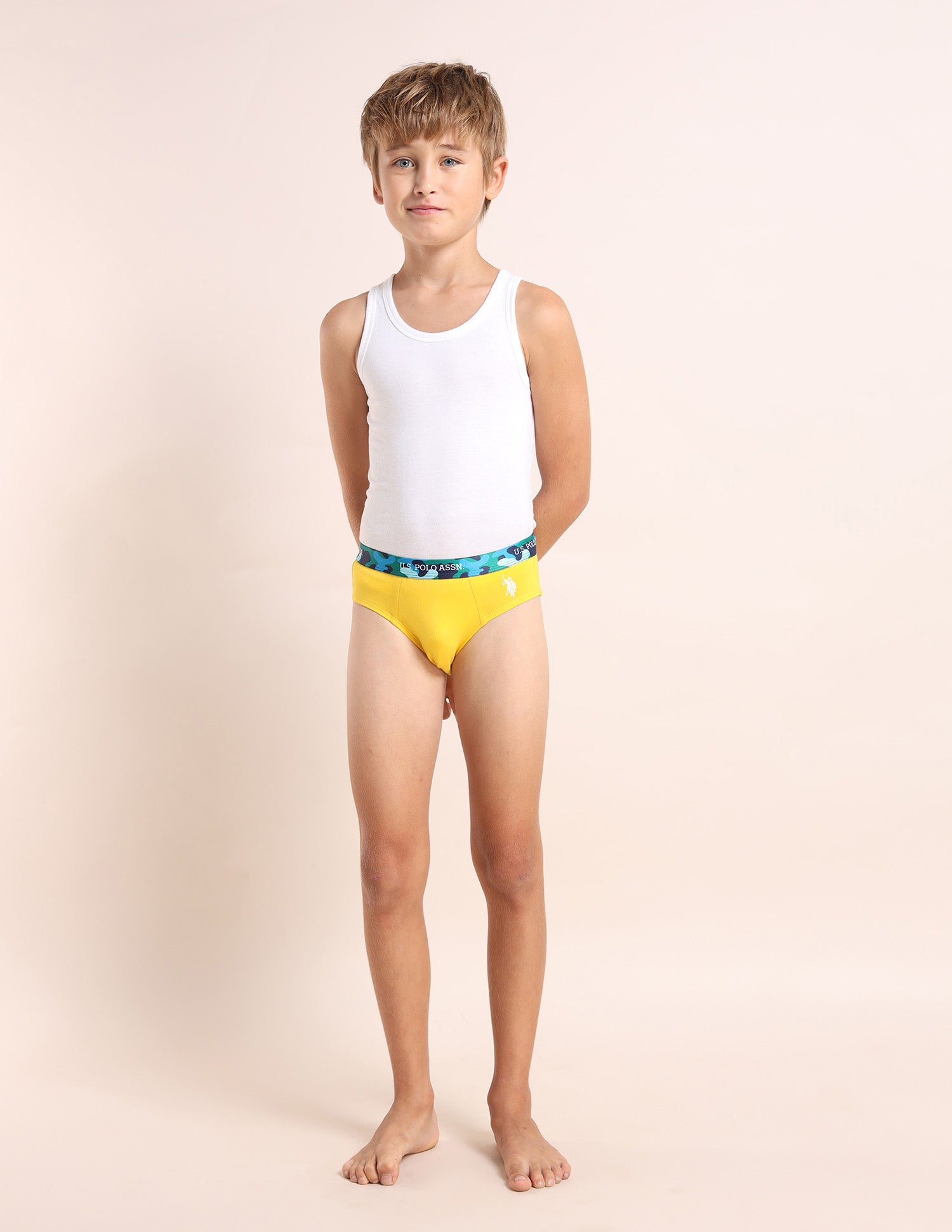 Boys Cotton Spandex Solid Briefs - Pack Of 5 Red, Green, Lemon, Puprle and Blue - U.S. POLO ASSN. | Large