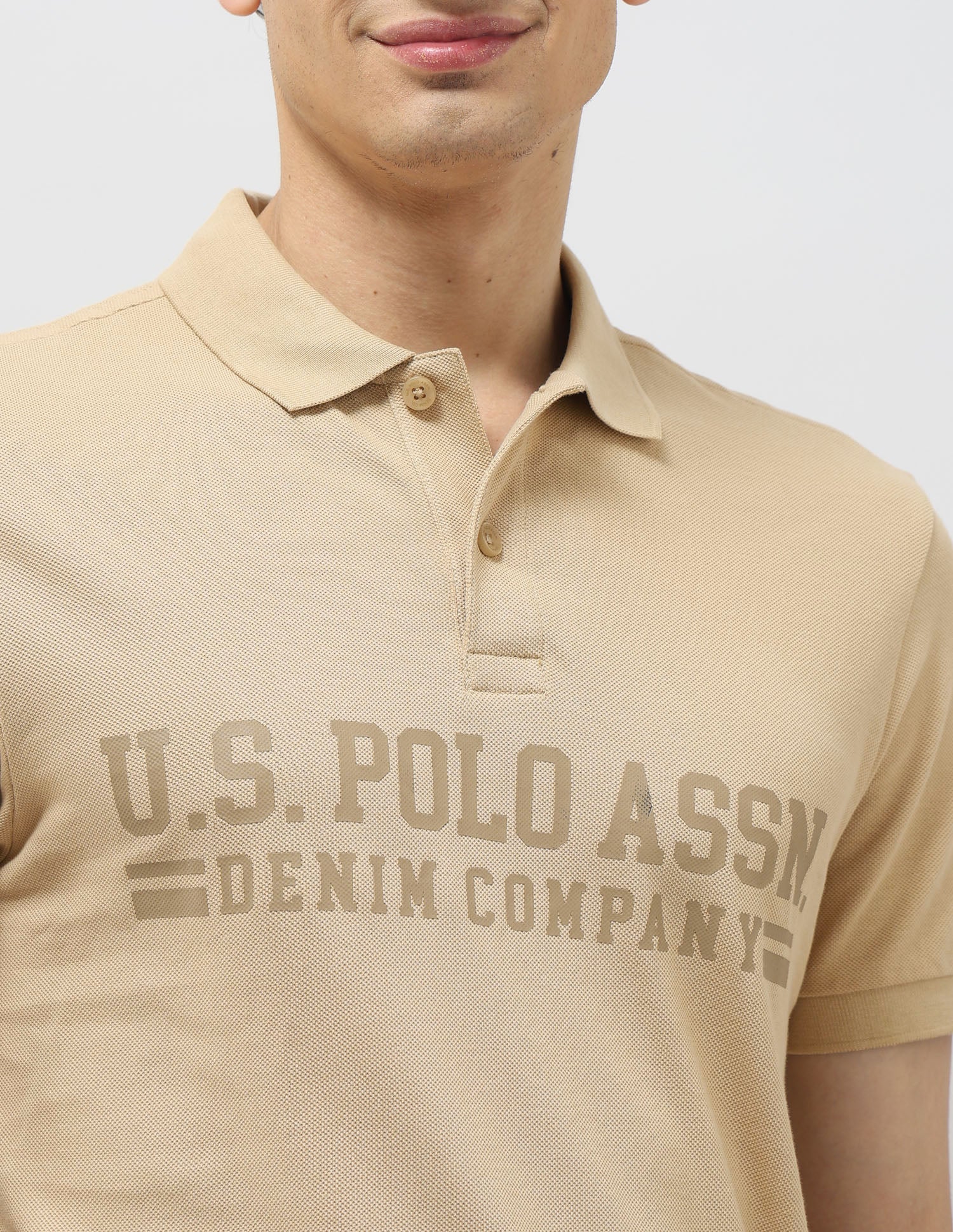 Brand Printed Muscle Fit Polo Shirt Beige - U.S. Polo Assn. India | Large