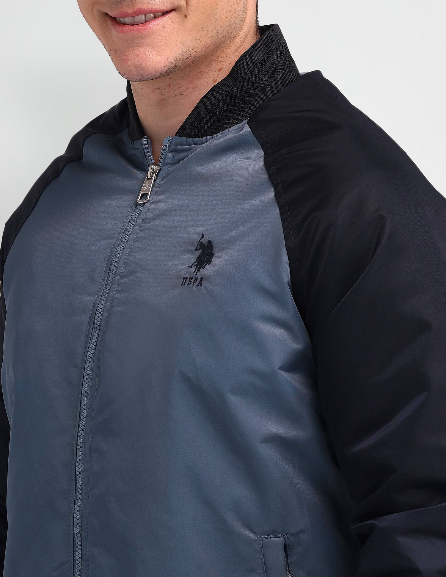 Regular Fit Solid Bomber Jacket Navy - U.S. Polo Assn. India | Large
