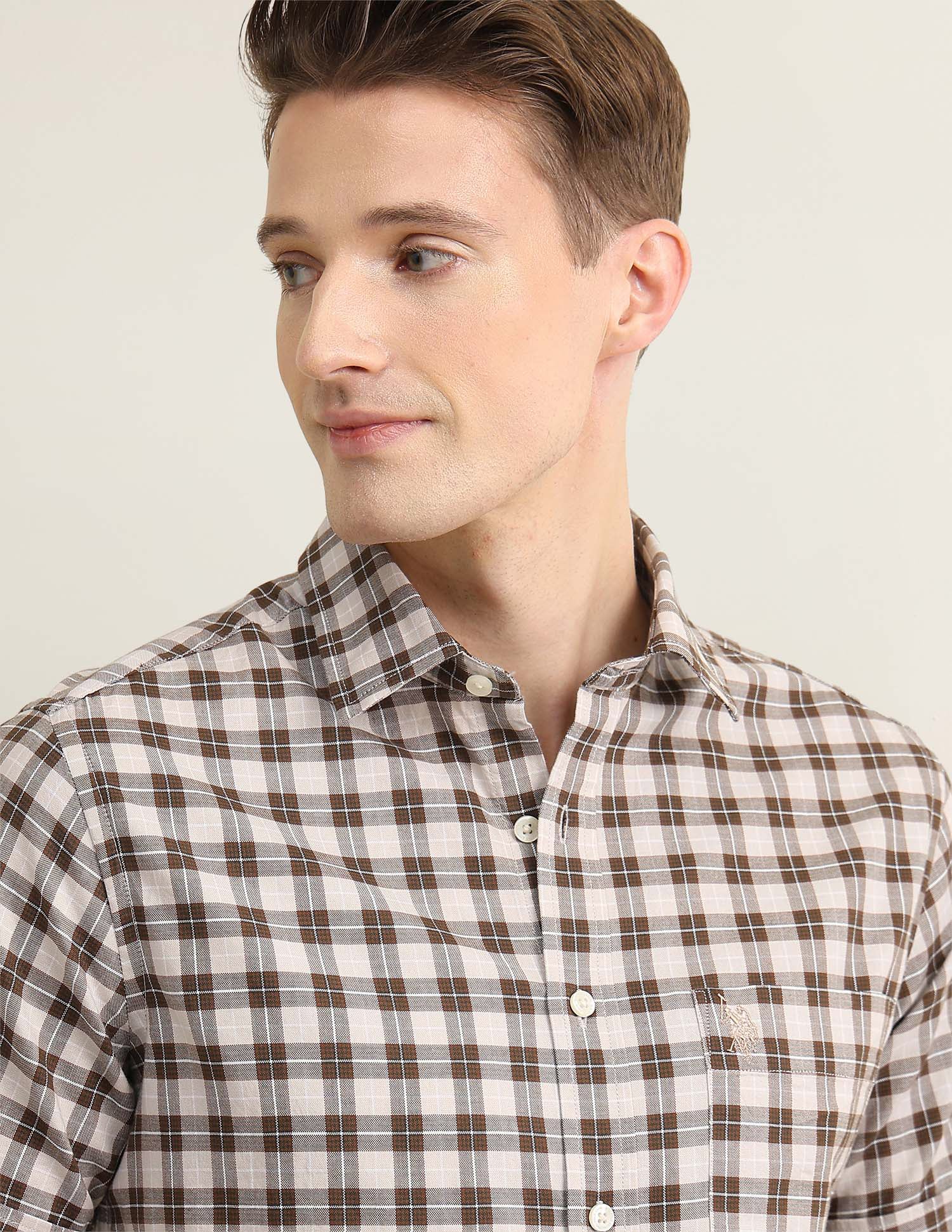 Gingham Checked Sotogrande Shirt Khaki - U.S. Polo Assn. India | Large