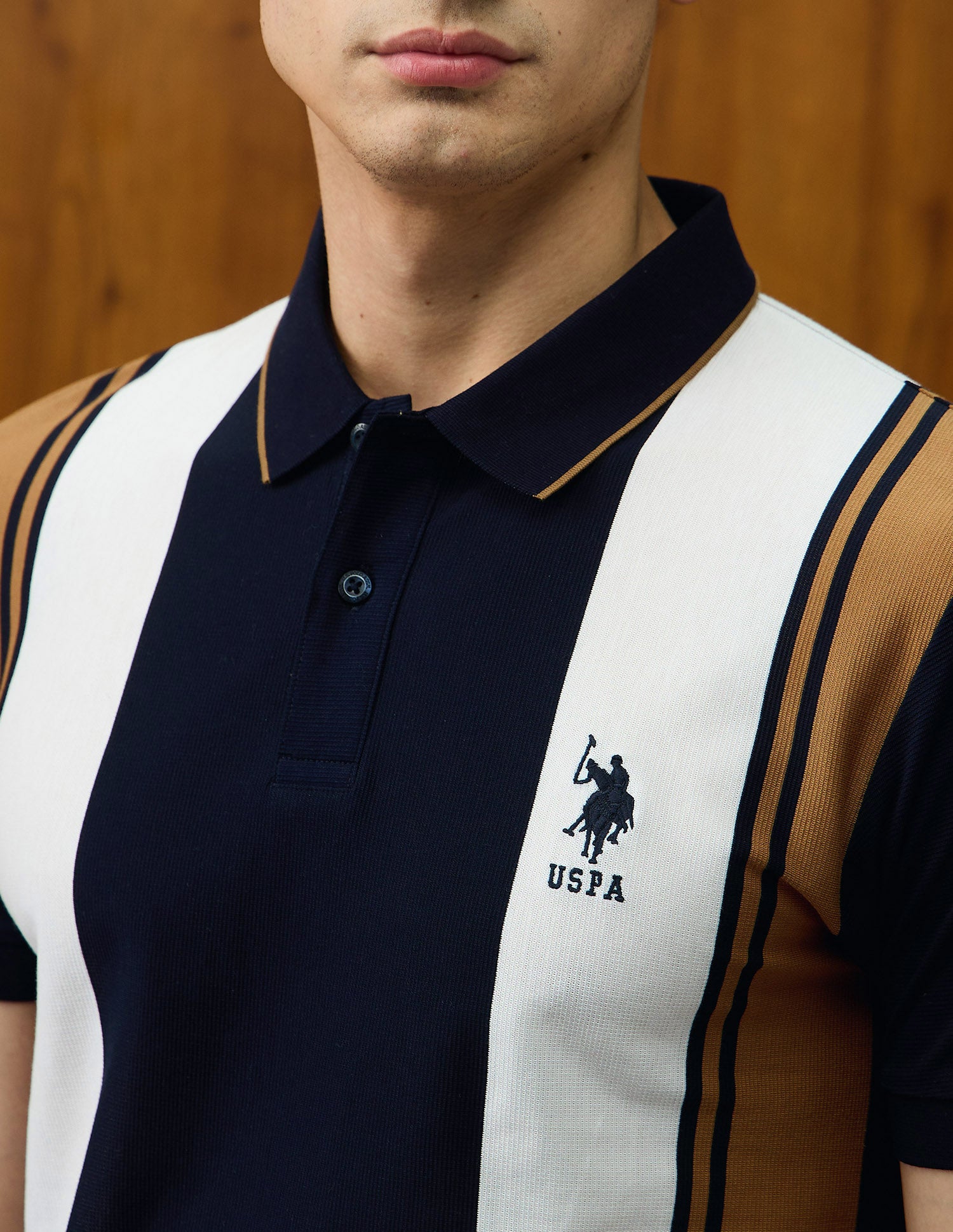 Colourblocked Varsity Theatre Polo Shirt Khaki - U.S. POLO ASSN. | Large