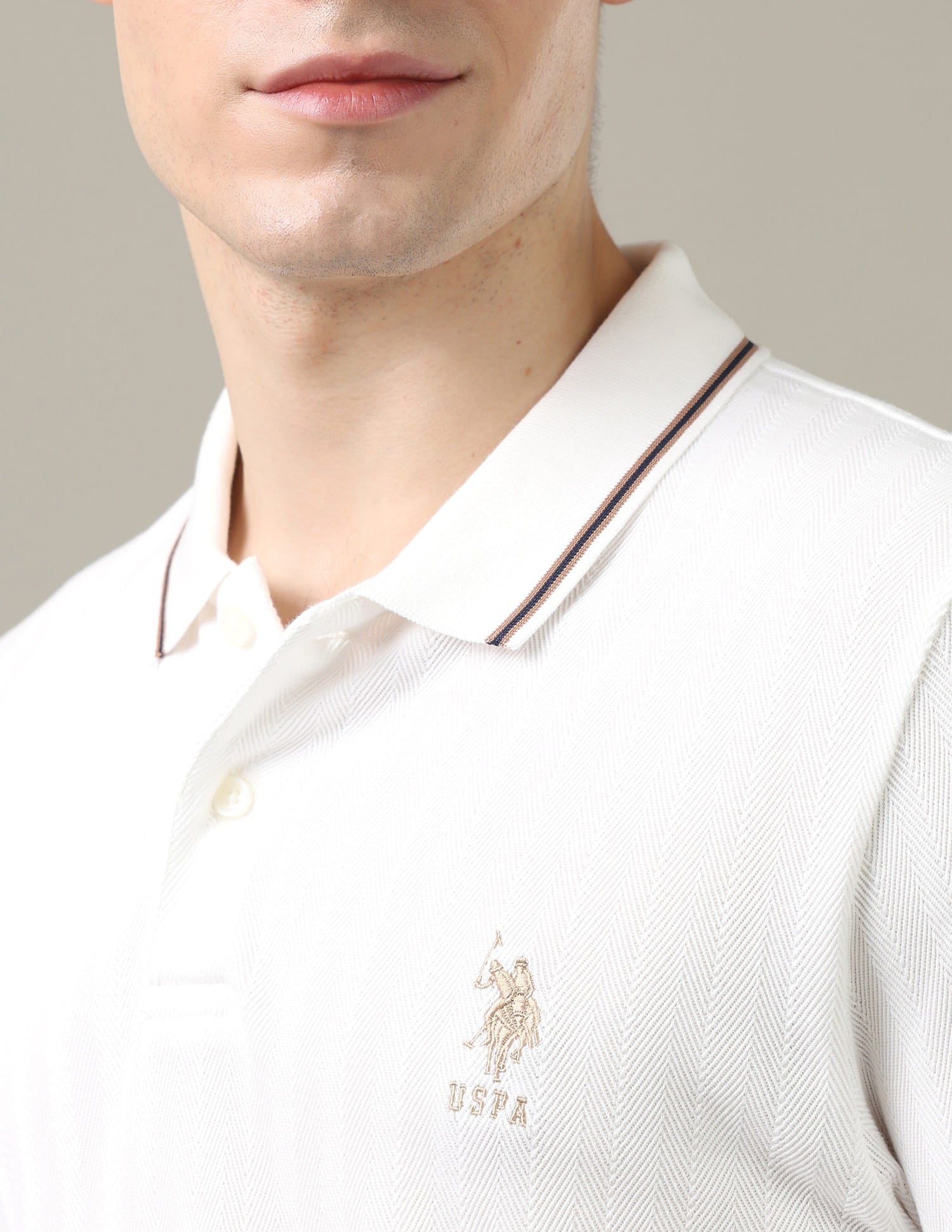Textured Chevron Slim Fit Polo Shirt White - U.S. Polo Assn. India | Large
