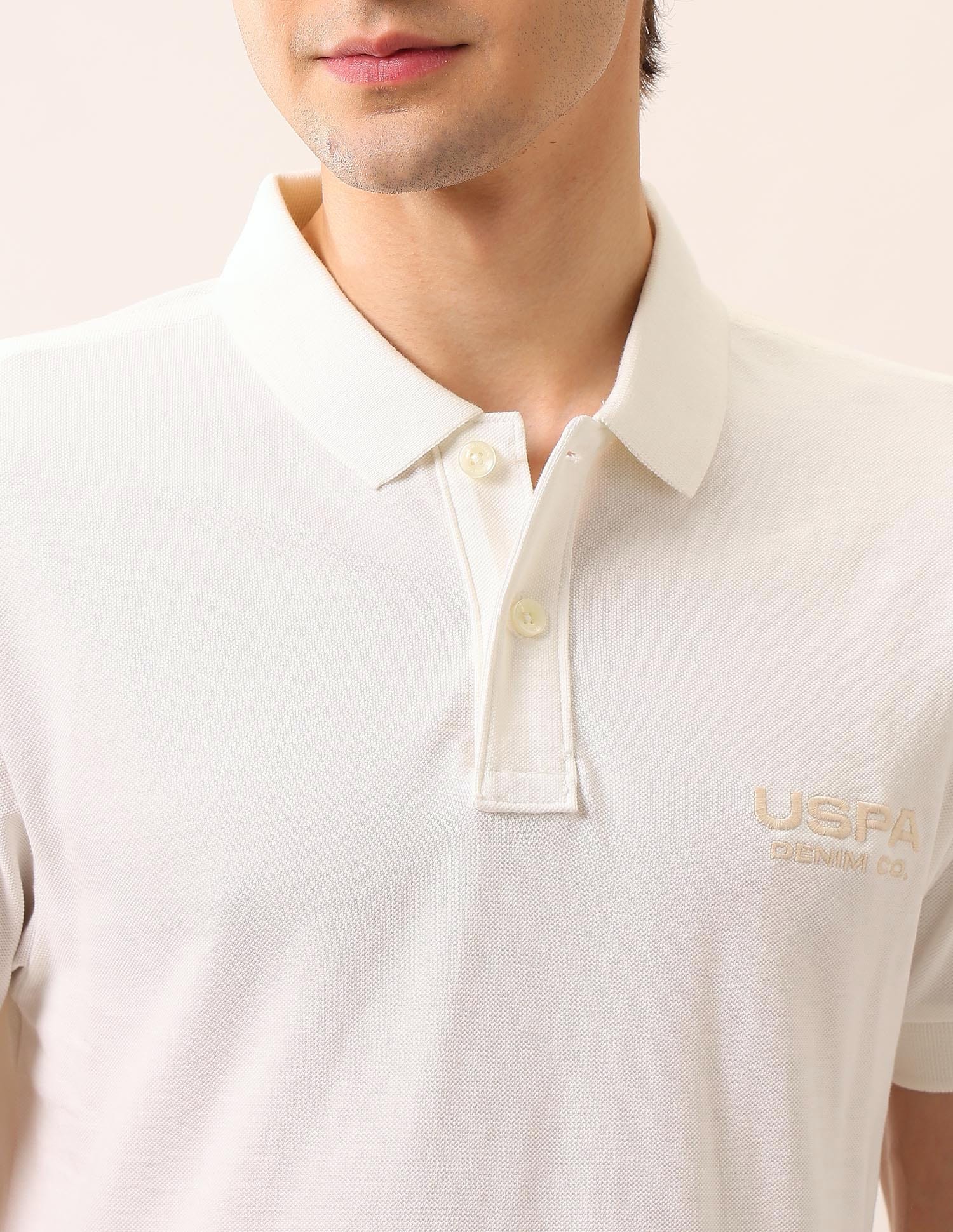 Brand Embroidered Muscle Fit Polo Shirt Ivory - U.S. Polo Assn. India | Large
