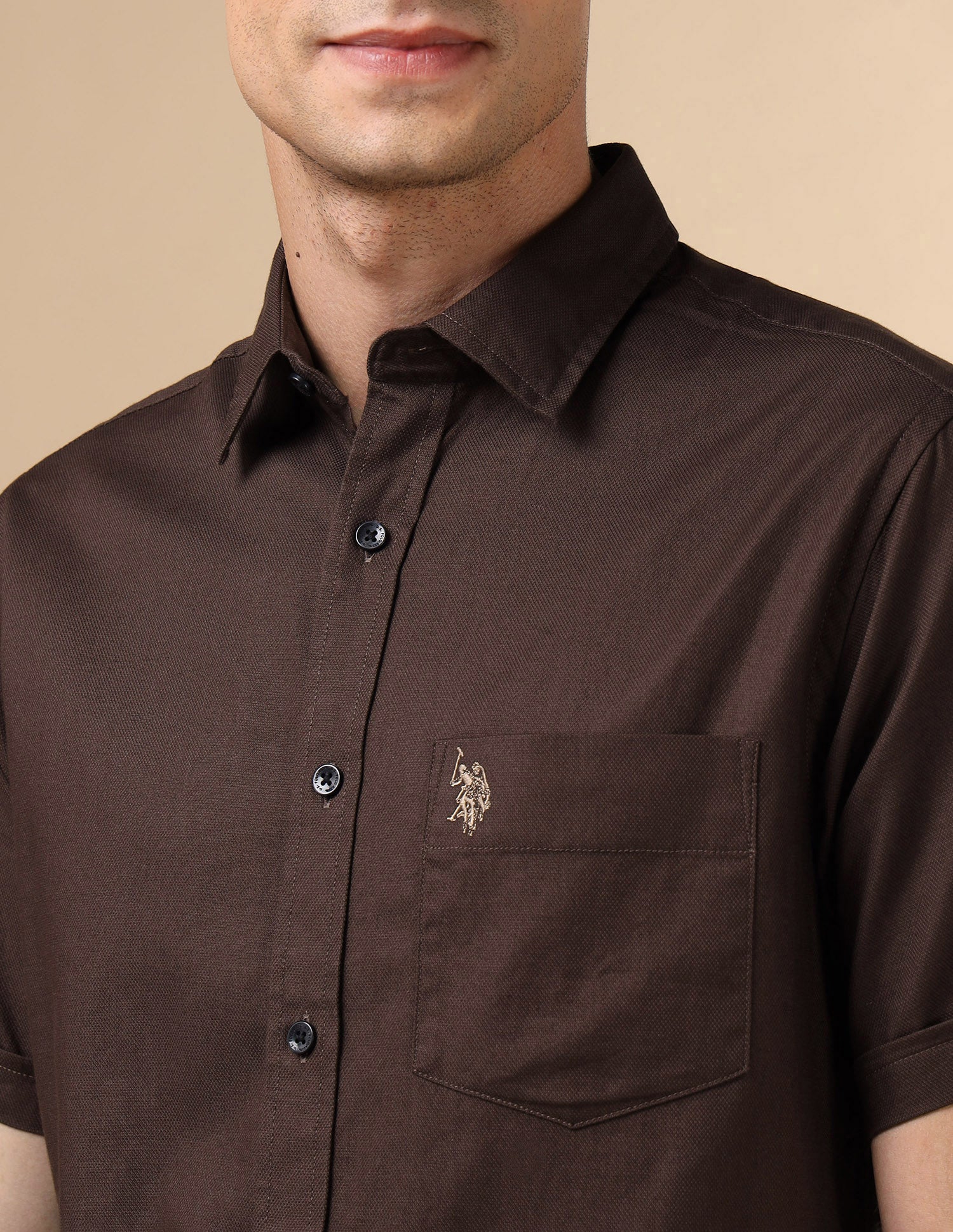 Dobby Pure Cotton Shirt Brown - U.S. POLO ASSN. | Large