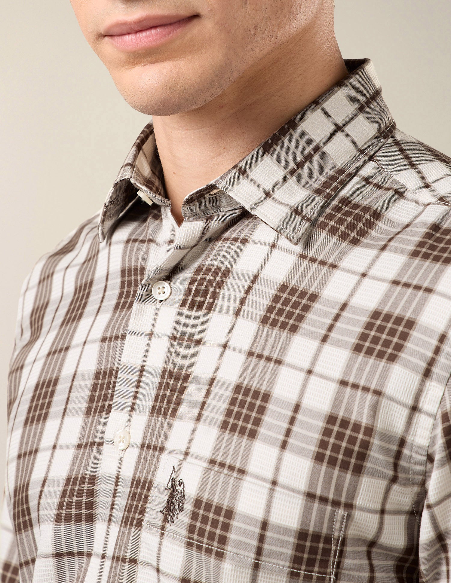 Twill Tailored Fit Shirt Brown - U.S. Polo Assn. India | Large