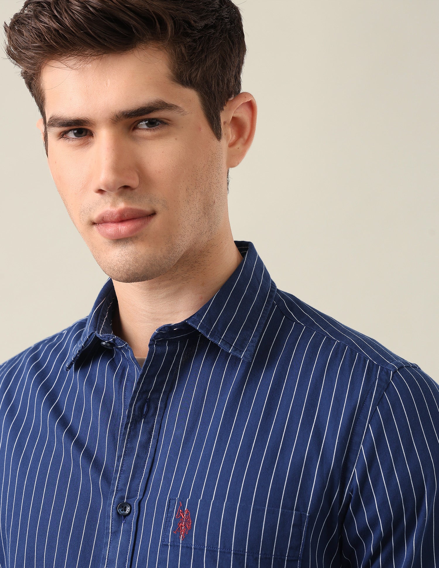 Vertical Striped Twill Shirt Dark Blue - U.S. Polo Assn. India | Large