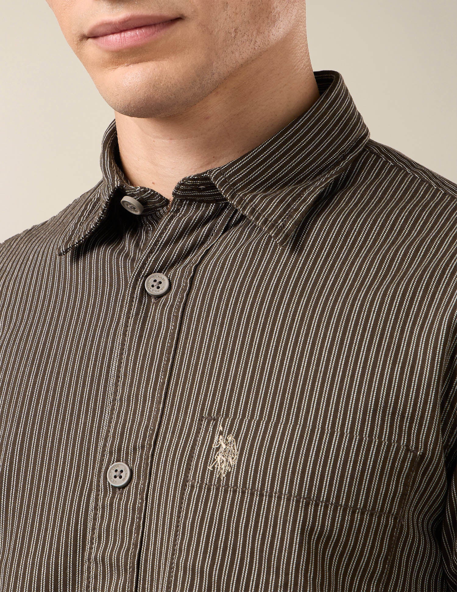 Vertical Striped Twill Shirt Brown - U.S. Polo Assn. India | Large