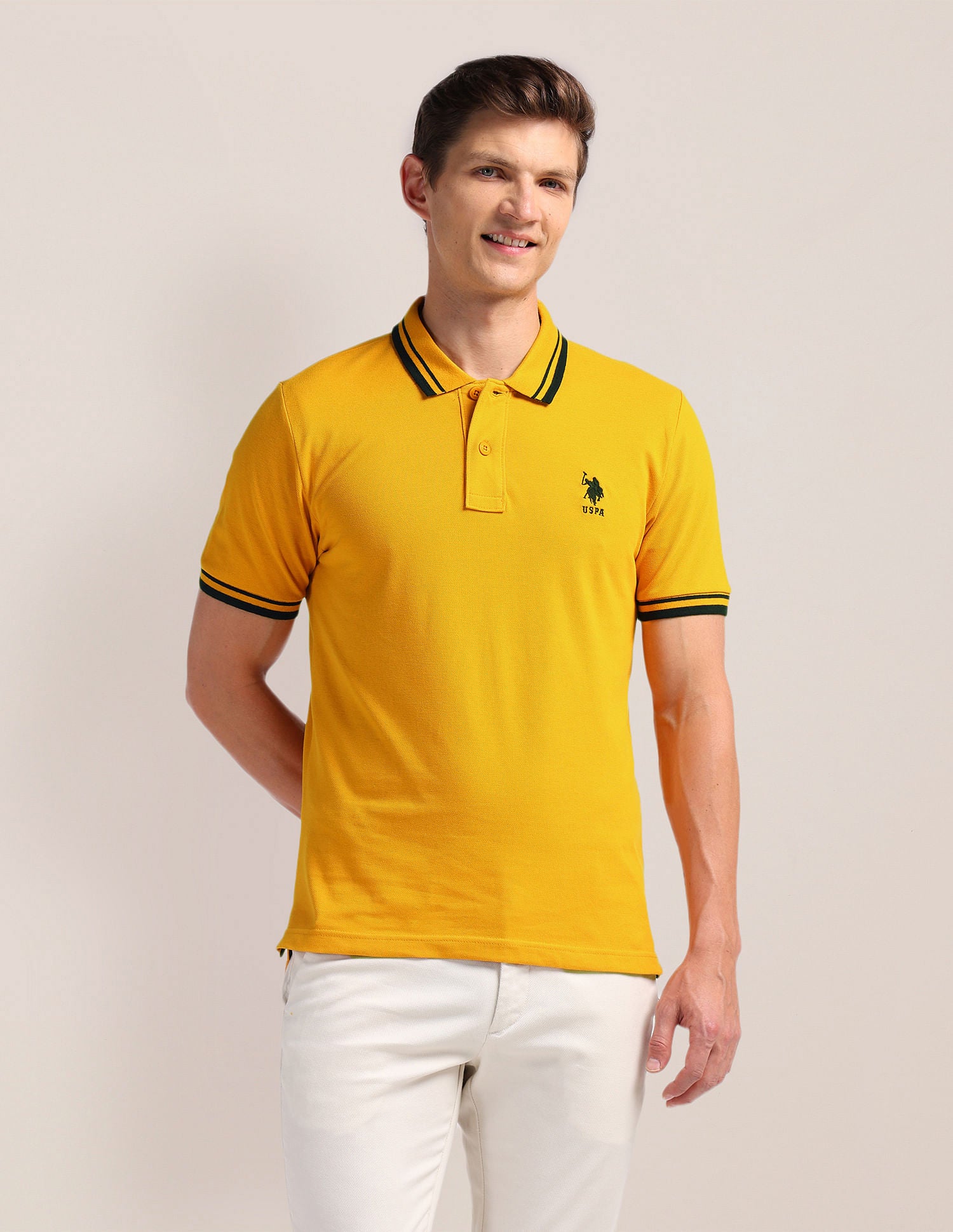Solid Slim Fit Polo Shirt Mustard - U.S. Polo Assn. India | Large