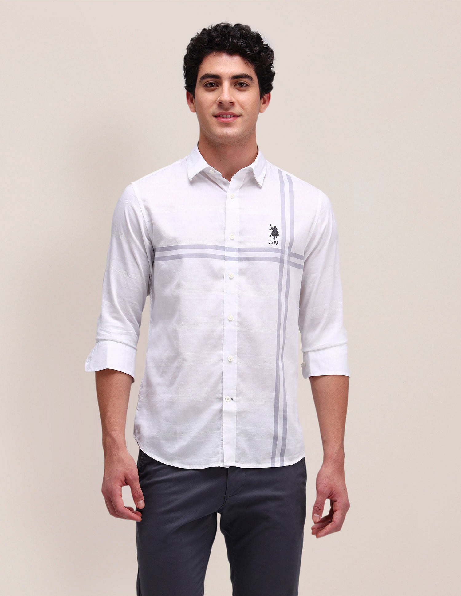 Horizontal Striped Regular Fit Shirt White - U.S. POLO ASSN. | Large