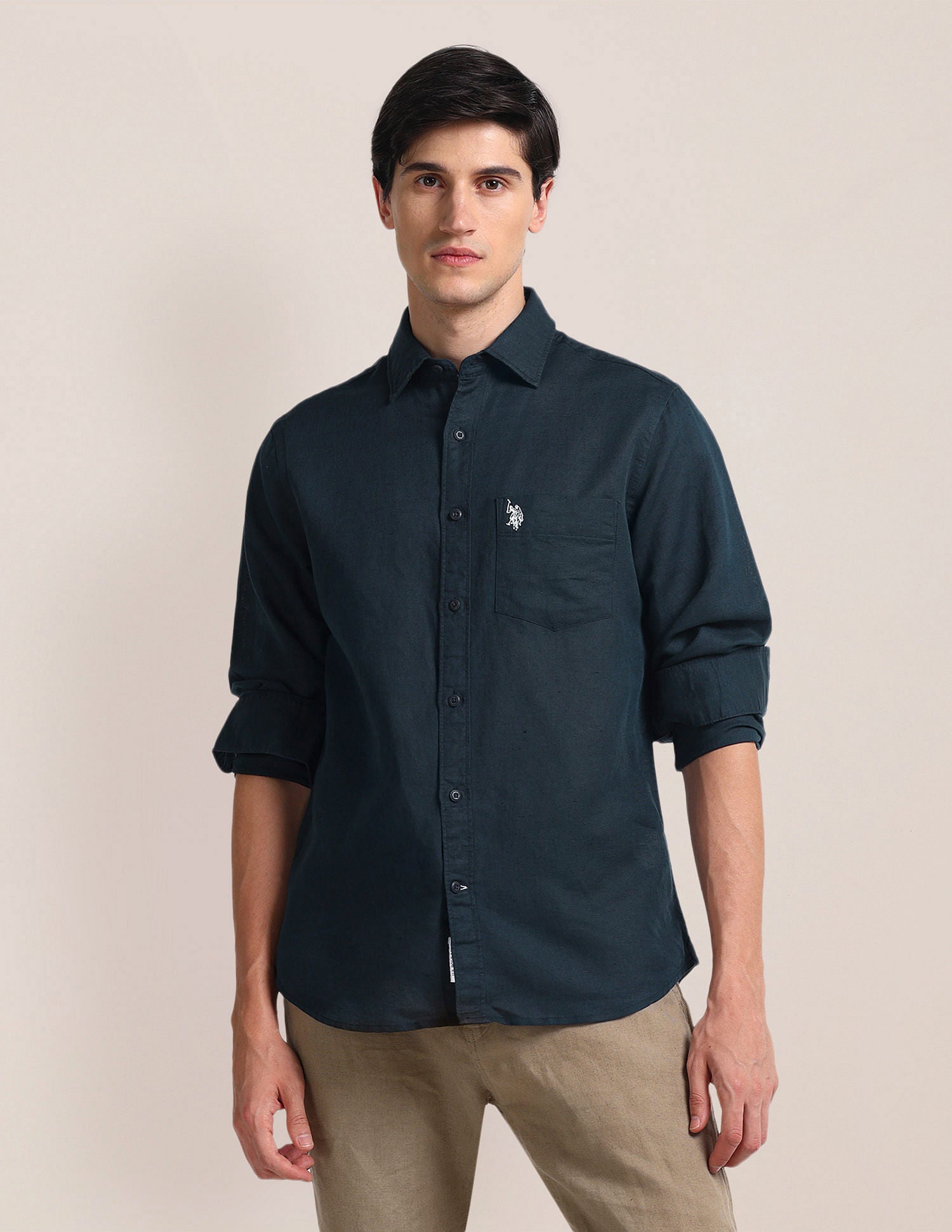 Solid Tailored Fit Shirt Navy - U.S. POLO ASSN. | Large