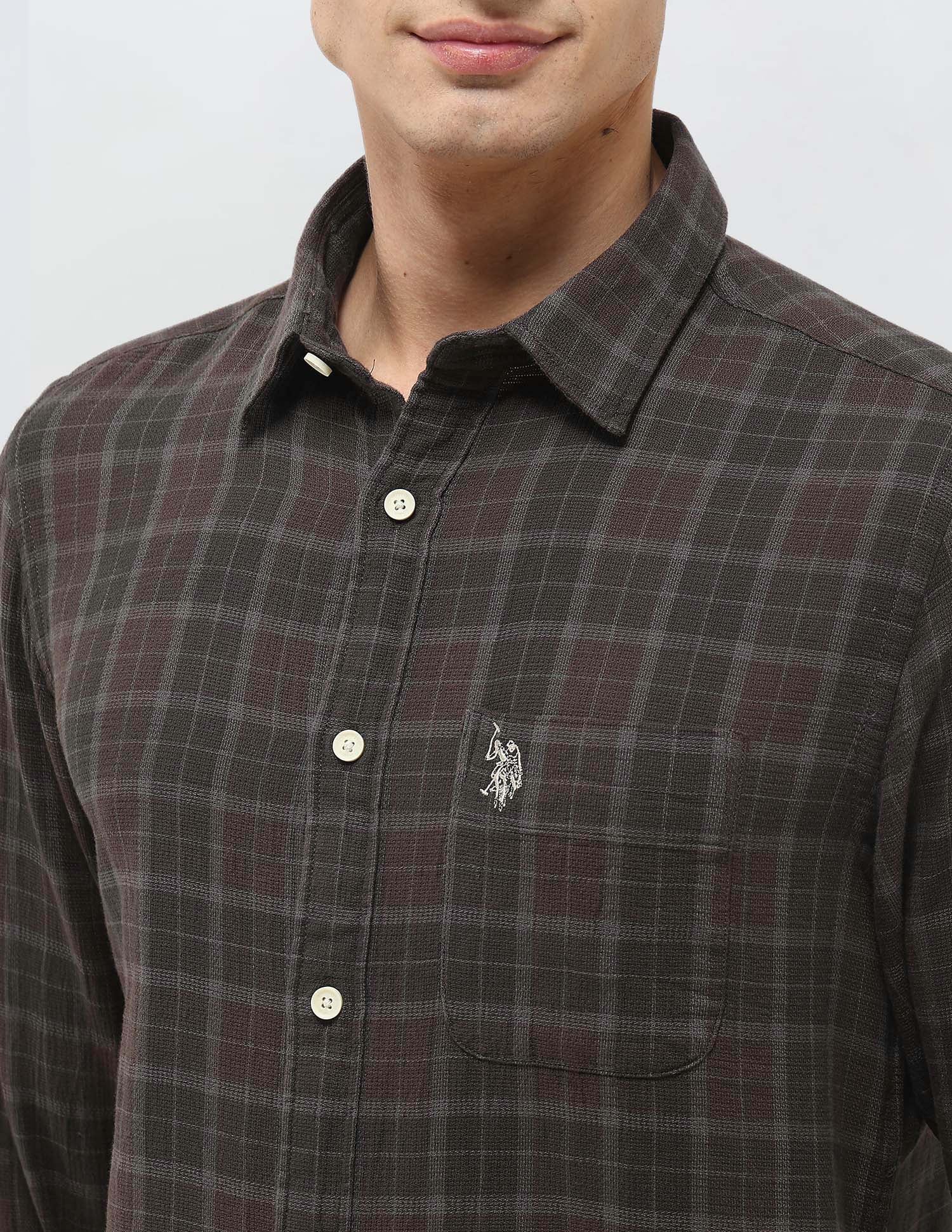 Tartan Checked Dobby Shirt Choco - U.S. Polo Assn. India | Large