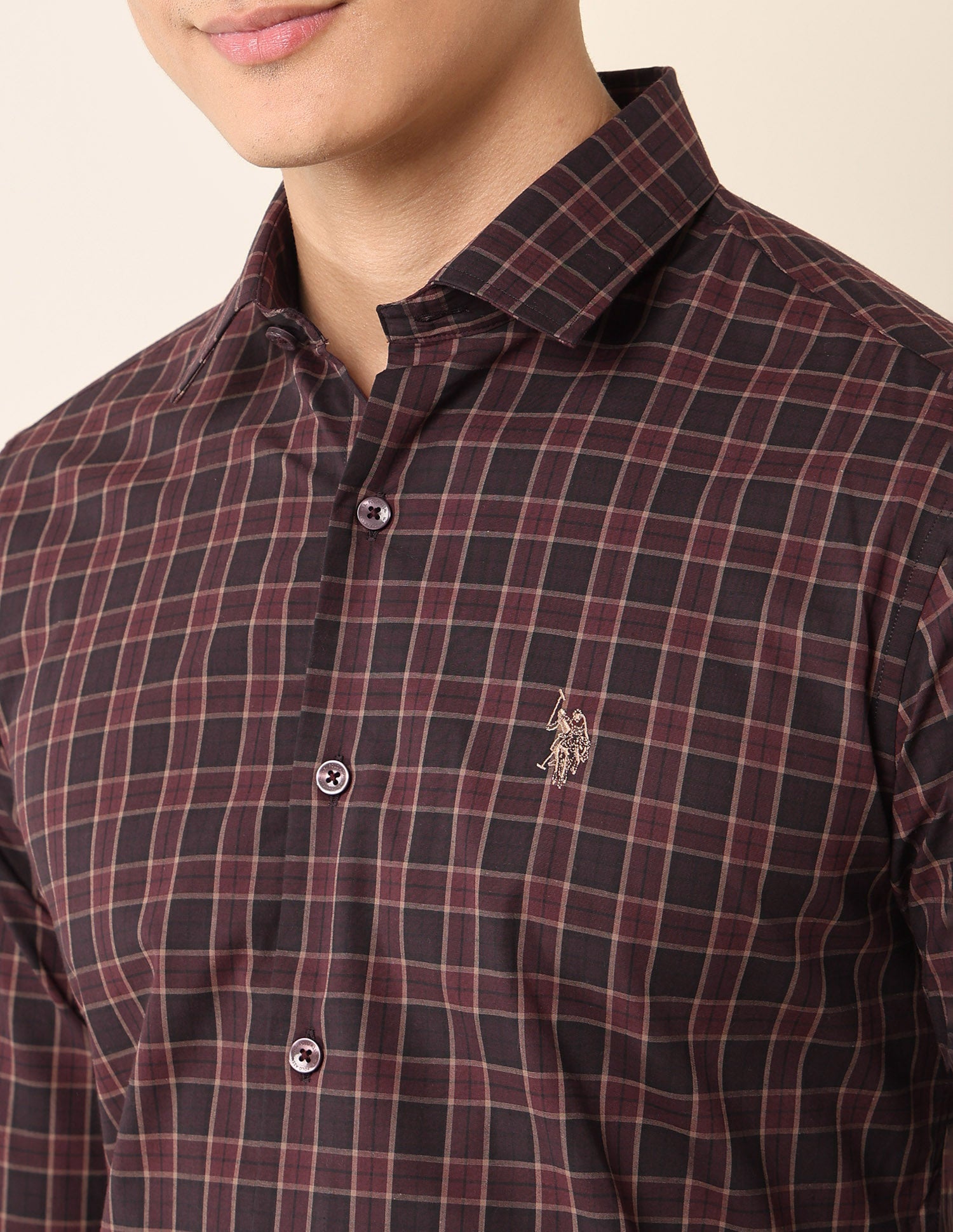 Tailored Fit Tartan Checked Shirt Burgundy - U.S. Polo Assn. India | Large