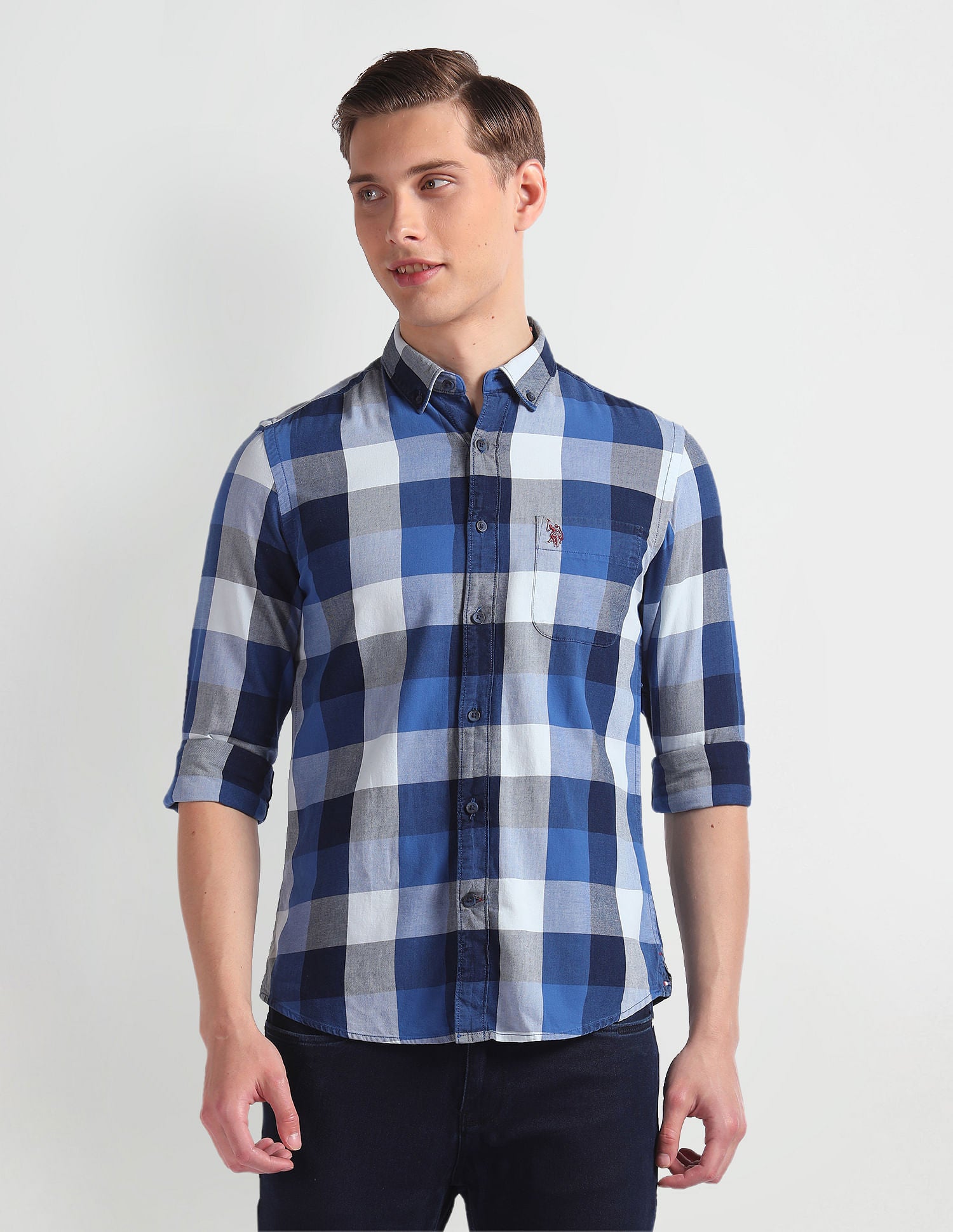 Cotton Slim Fit Shirt Blue - U.S. Polo Assn. India | Large