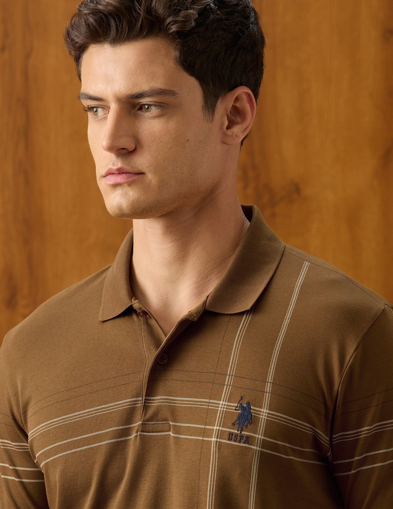 Vertical Striped Slim Fit Polo Shirt Brown - U.S. Polo Assn. India | Large