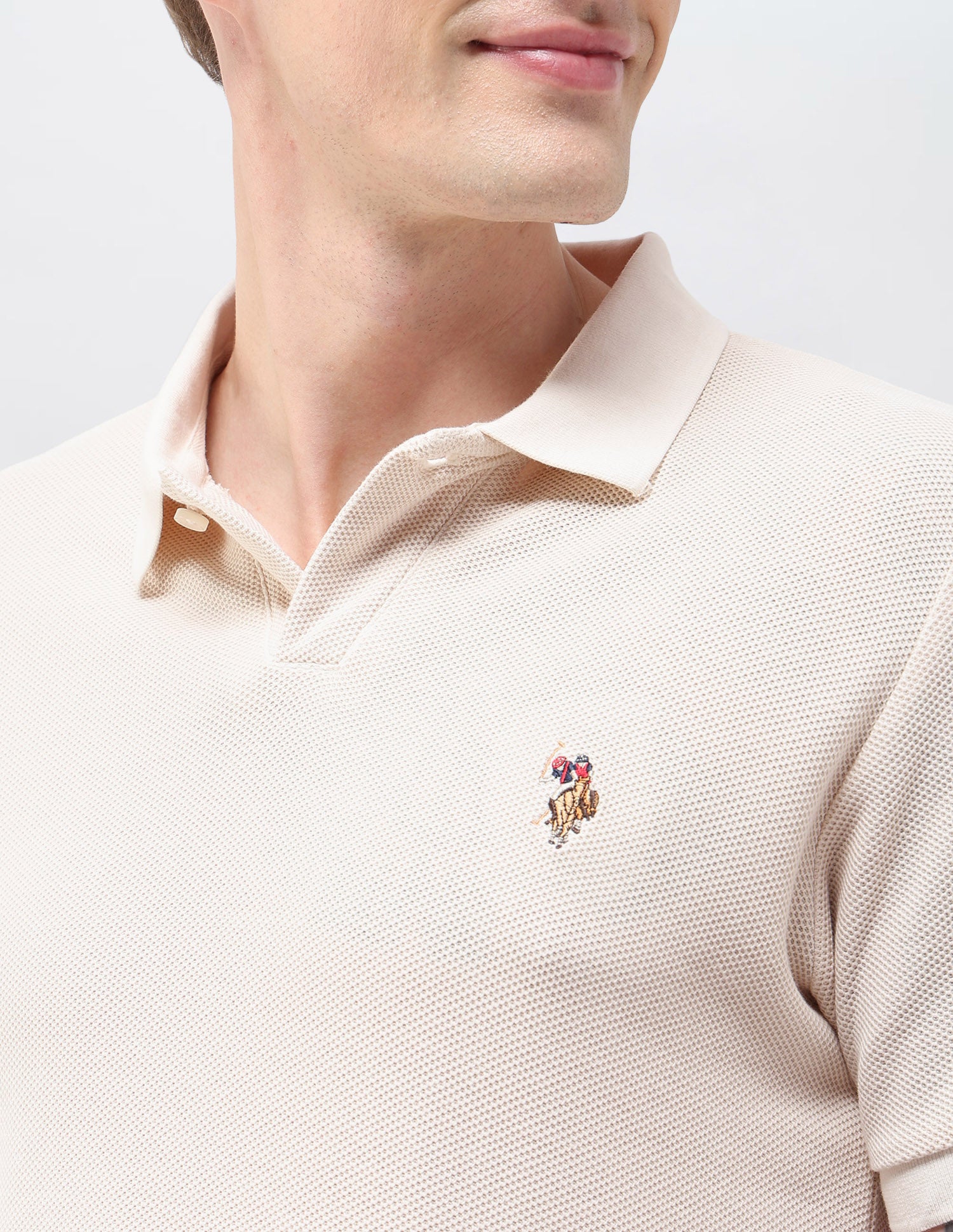 Textured Muscle Fit Polo Shirt Ecru - U.S. Polo Assn. India | Large