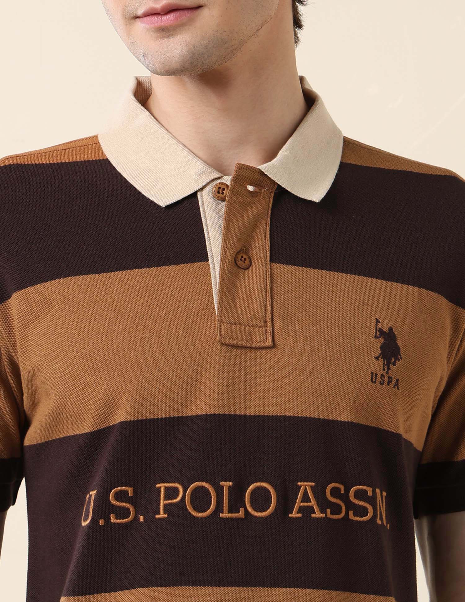 Horizontal Striped Classic Polo Shirt Mustard - U.S. Polo Assn. India | Large