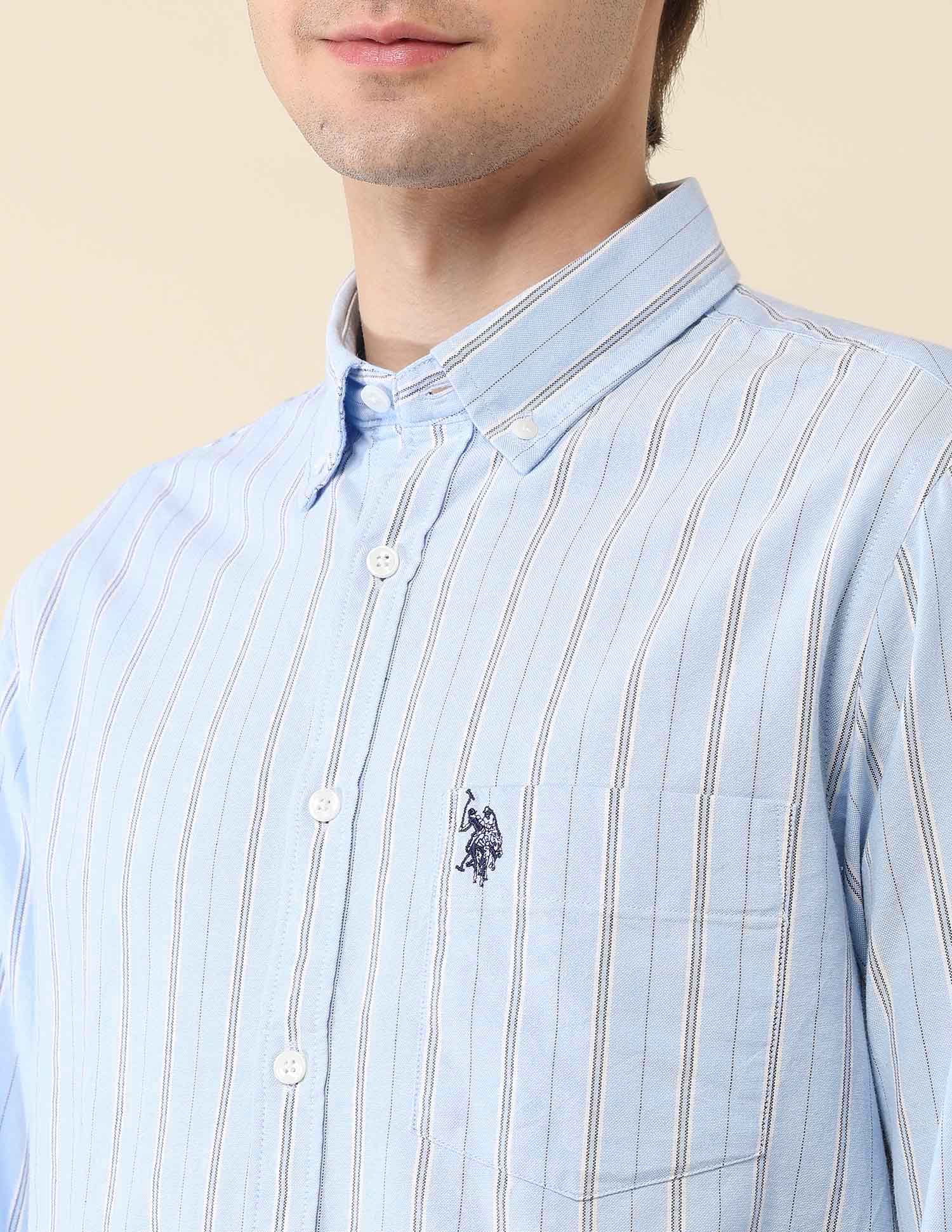 Vertical Striped Oxford Shirt Light Blue - U.S. Polo Assn. India | Large
