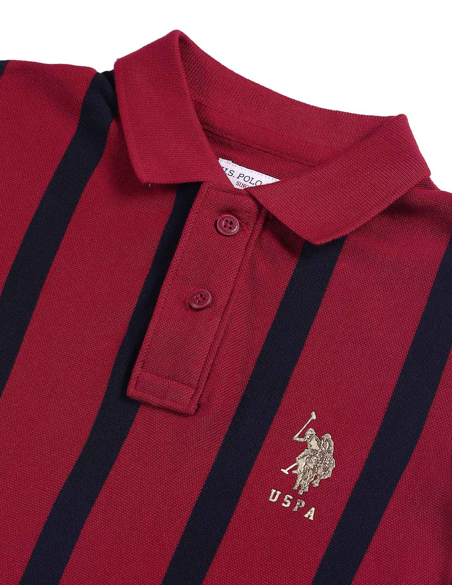 Boys Vertical Striped Regular Fit Polo Shirt Tawny Port - U.S. POLO ASSN. | Large