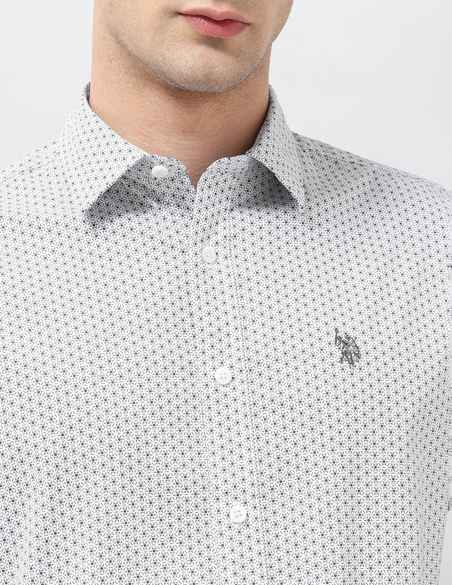 Geometric Printed Tailored Fit Shirt Grey - U.S. POLO ASSN. | Large