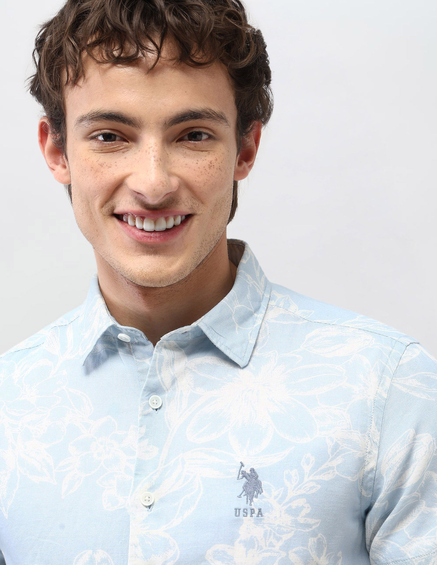 Floral Printed Regular Fit Shirt Light Blue - U.S. Polo Assn. India | Large