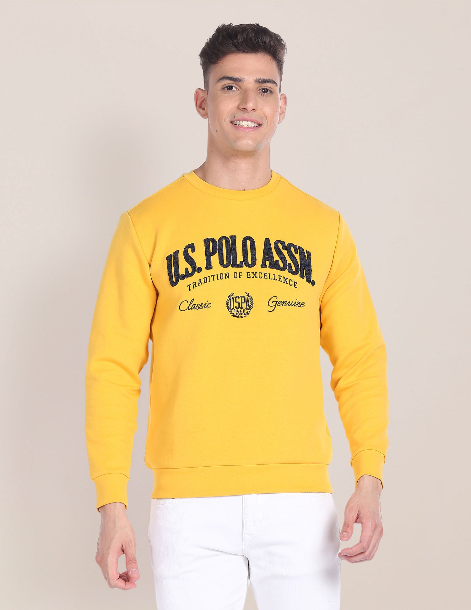 Crew Neck Appliqued Sweatshirt Yellow - U.S. POLO ASSN. | Large