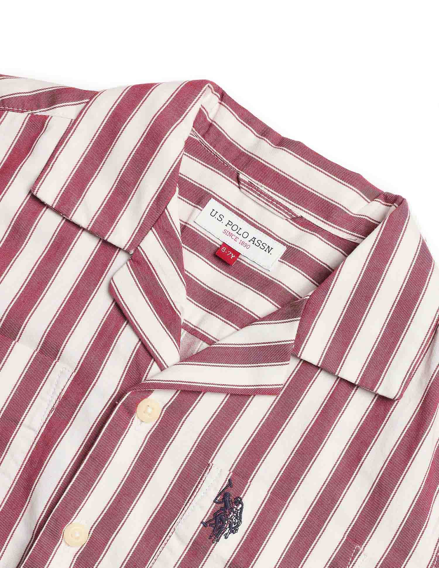 Boys Vertical Striped Relaxed Fit Shirt Red - U.S. POLO ASSN. | Large
