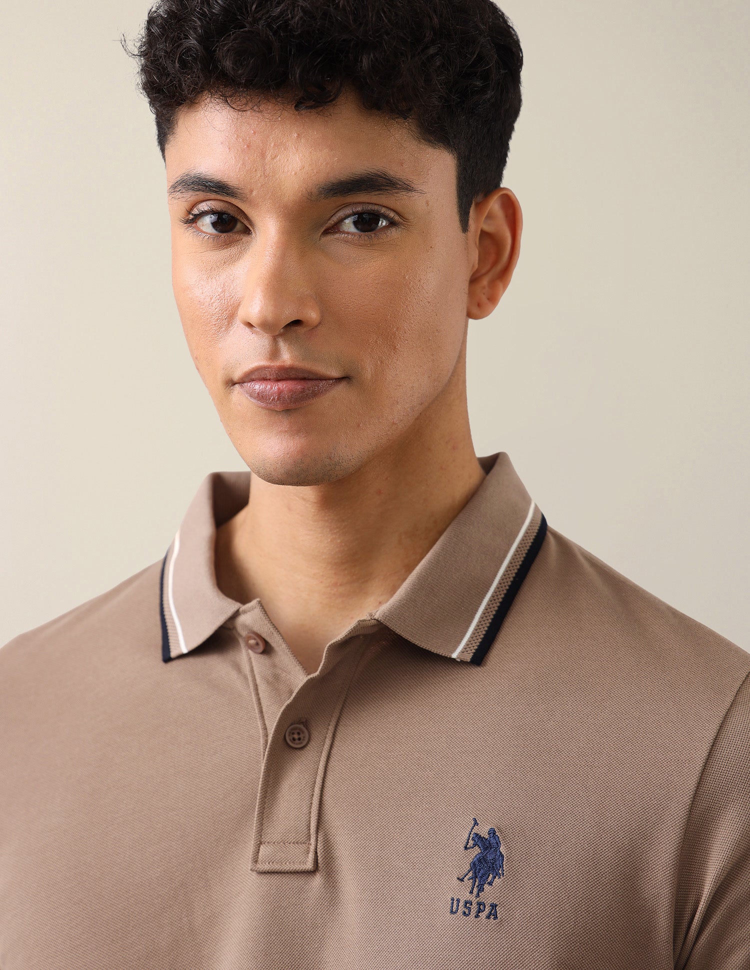 Brand Embroidered Slim Fit Polo Shirt Light Brown - U.S. Polo Assn. India | Large