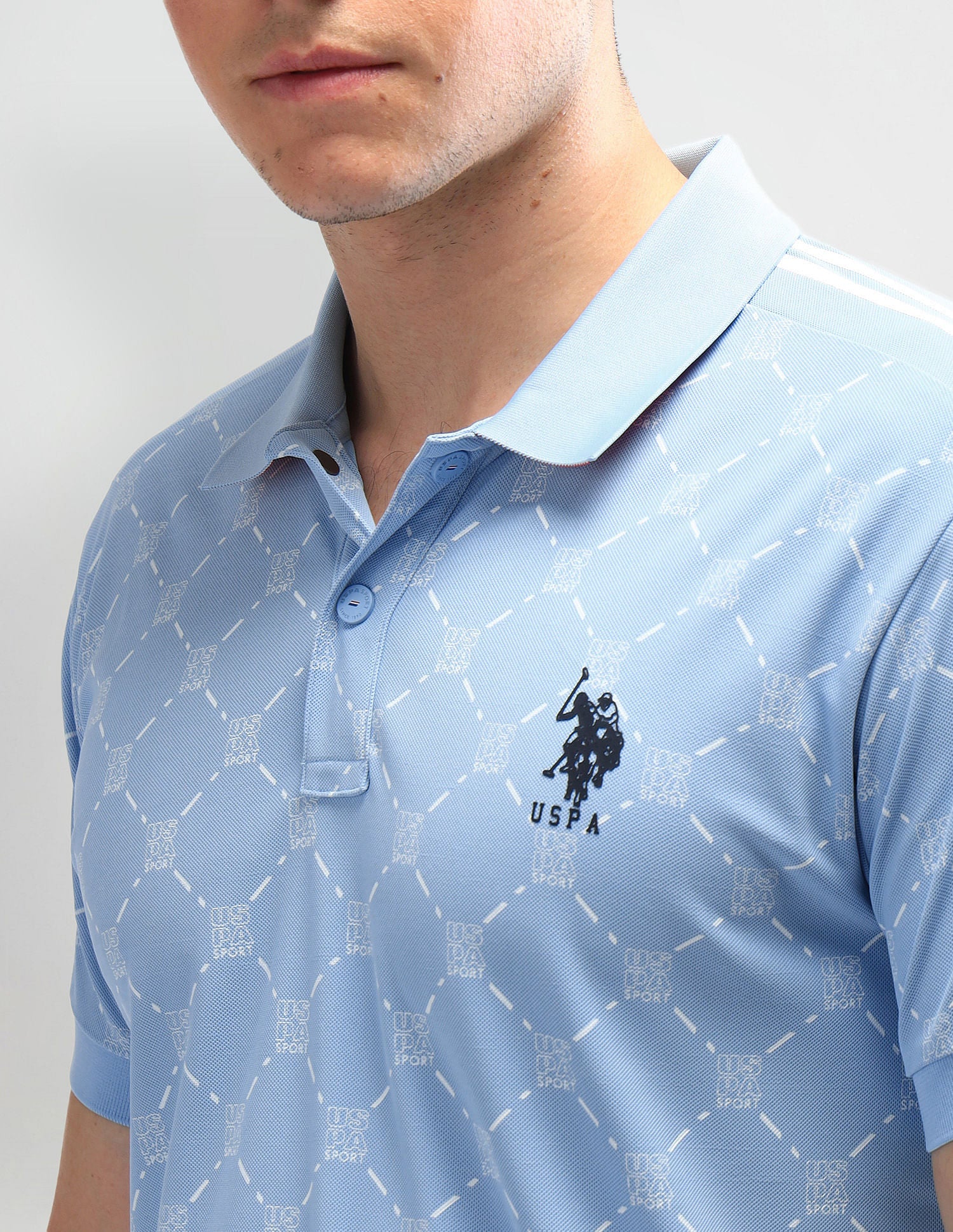 Slim Fit Printed Polo Shirt Light Blue - U.S. Polo Assn. India | Large