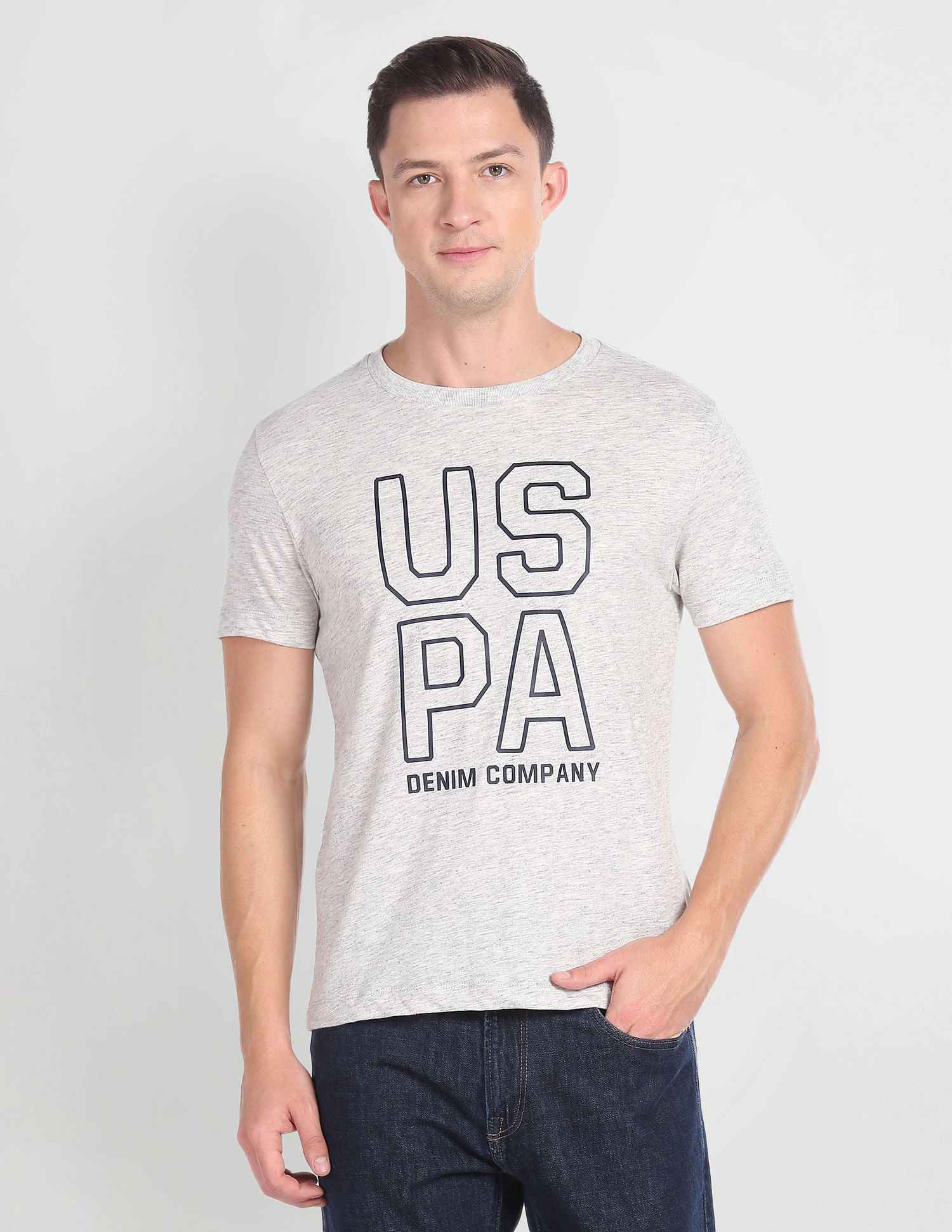 Brand Print Heathered T-Shirt Grey - U.S. POLO ASSN. | Large