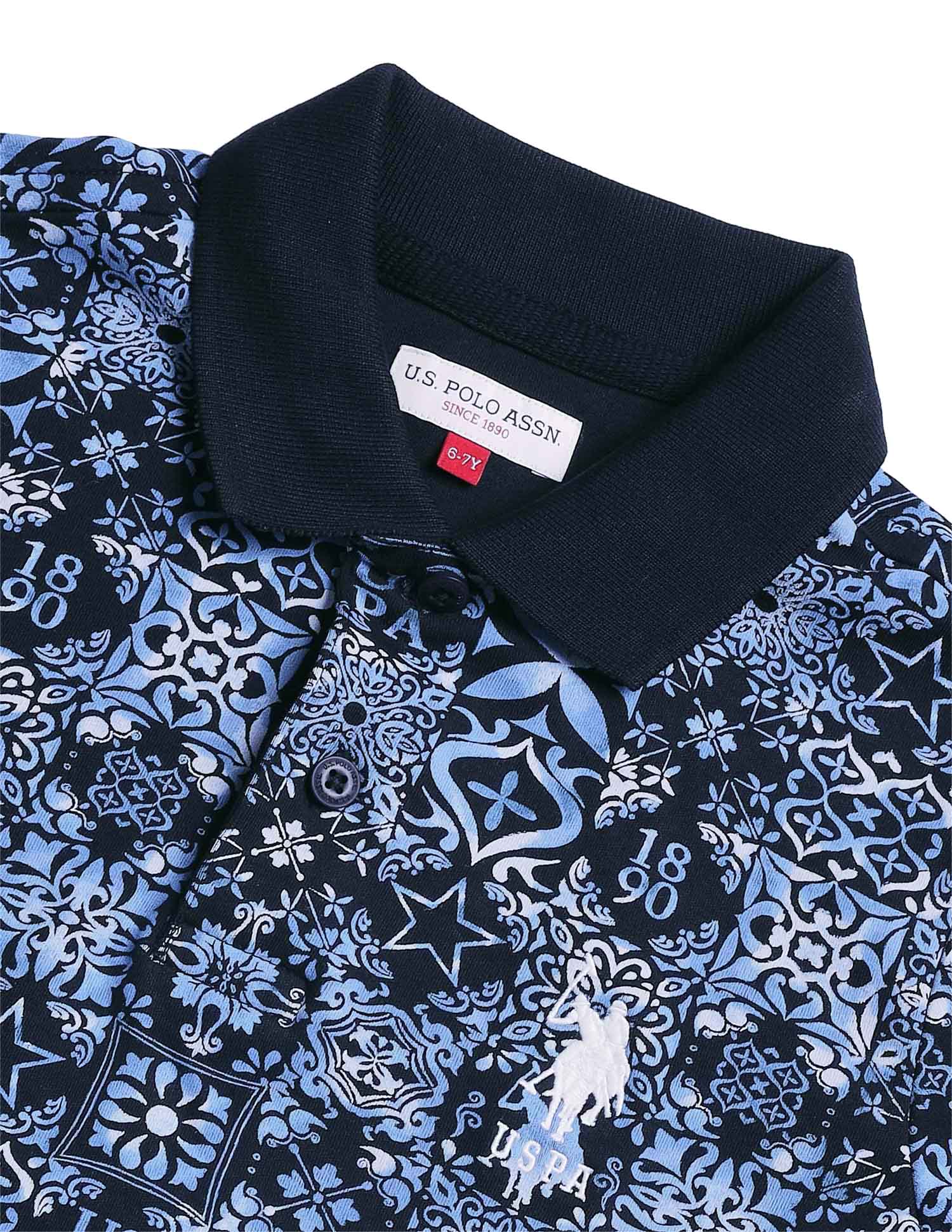Boys Regular Fit All Over Printed Polo Shirt Navy - U.S. POLO ASSN. | Large