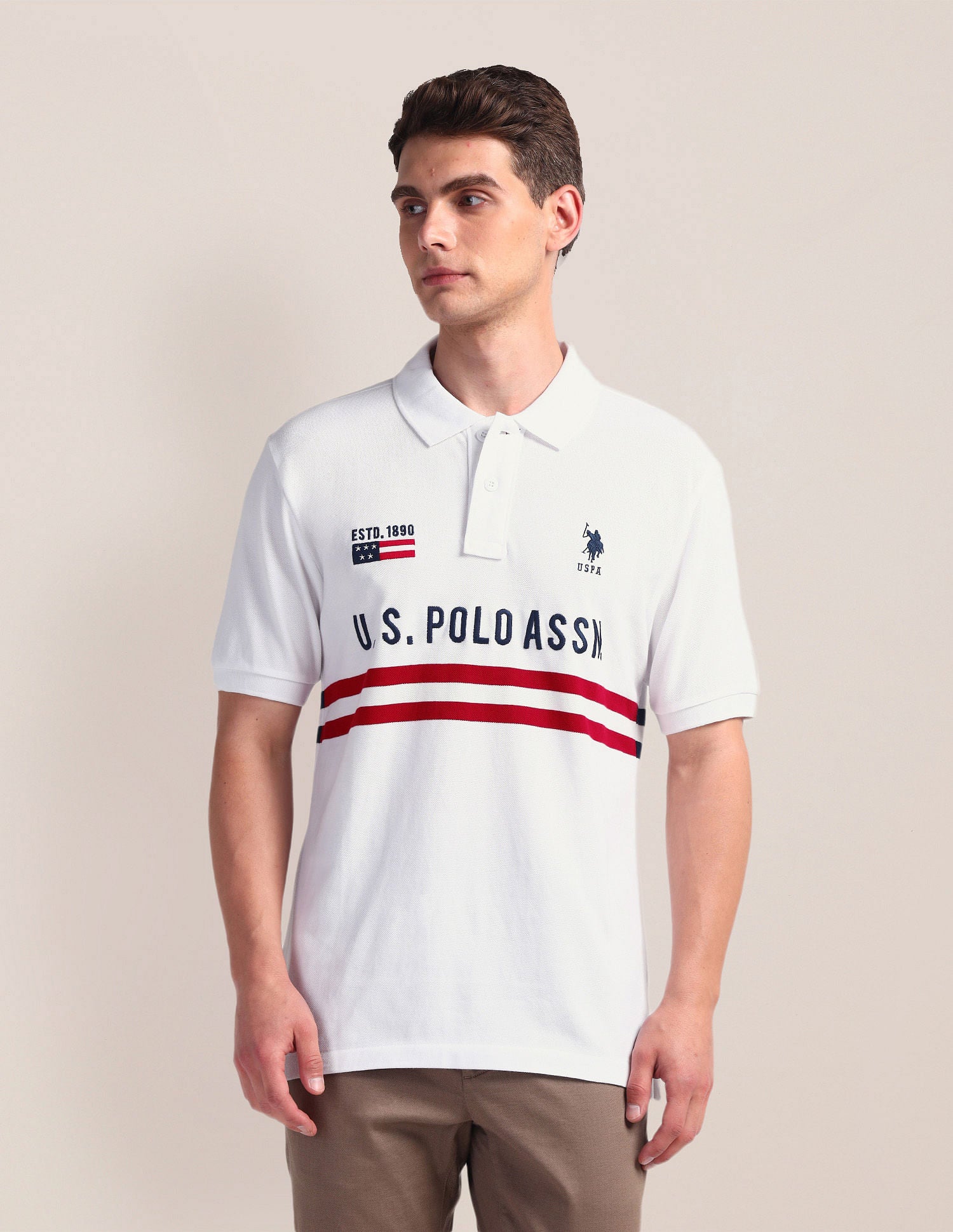 Embroidered Slim Polo Shirt White - U.S. Polo Assn. India | Large