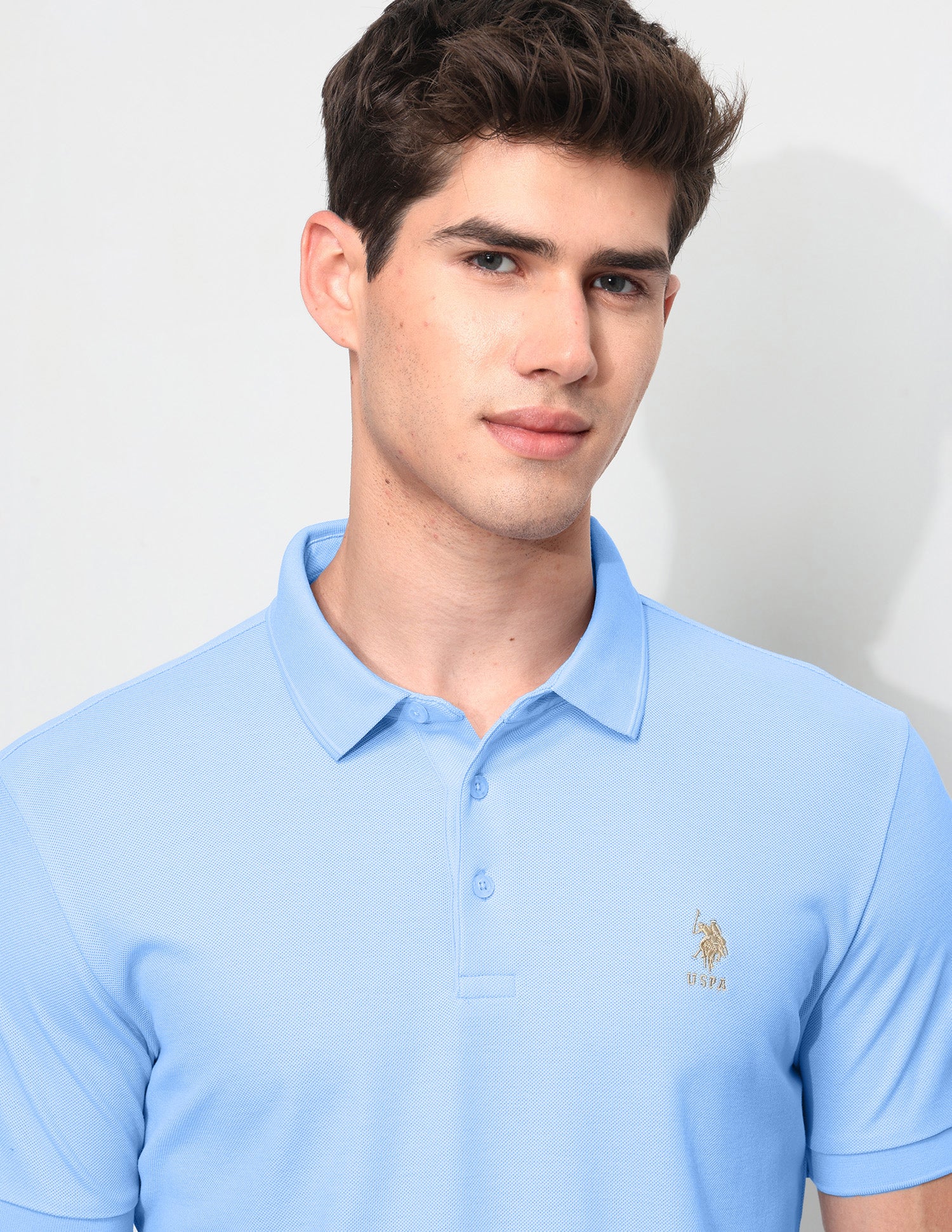 Solid Slim Fit Polo Shirt Light Blue - U.S. Polo Assn. India | Large