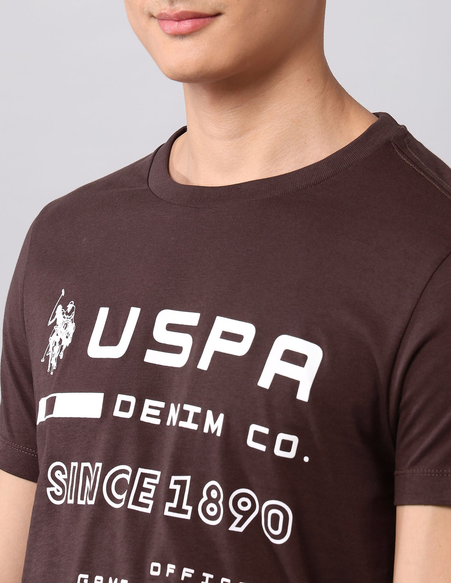 Typographic Pure Cotton T-Shirt Dark Brown - U.S. Polo Assn. India | Large