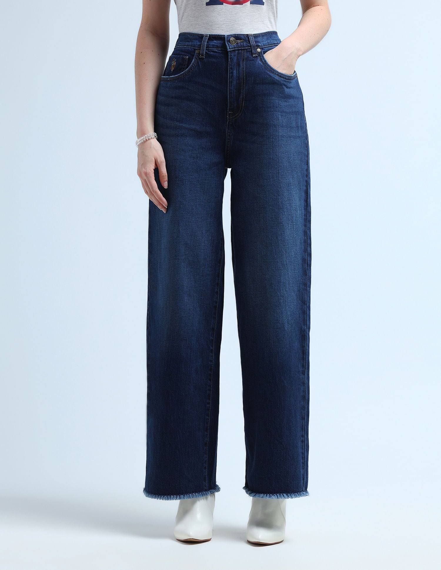 High Rise Wide Leg Jeans Dark Blue - U.S. POLO ASSN. | Large
