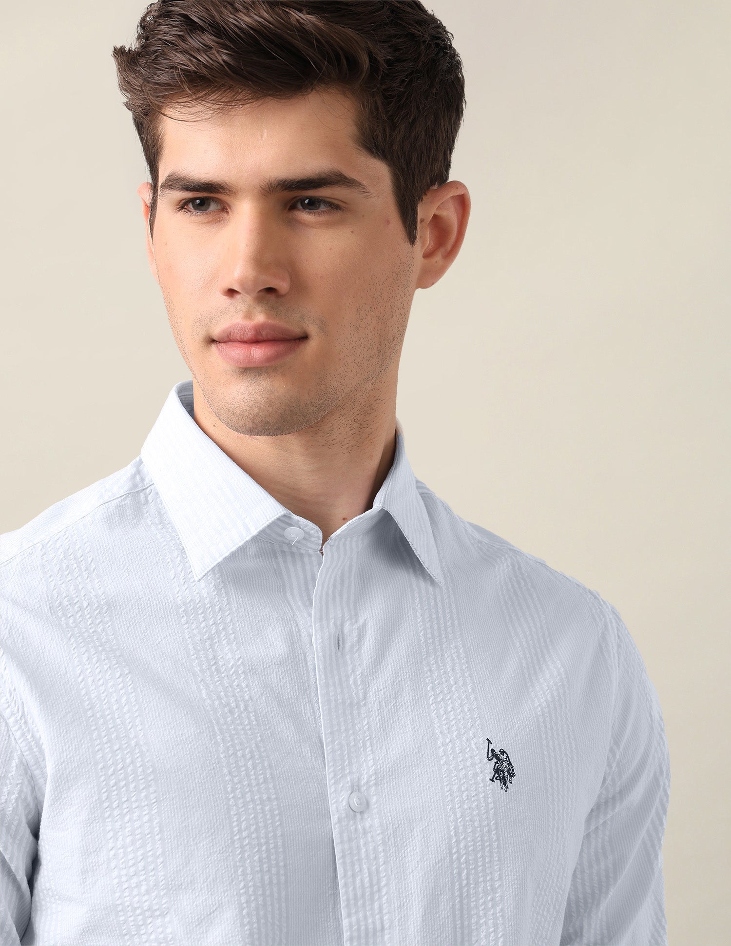 Vertical Striped Seersucker Shirt Light Blue - U.S. Polo Assn. India | Large