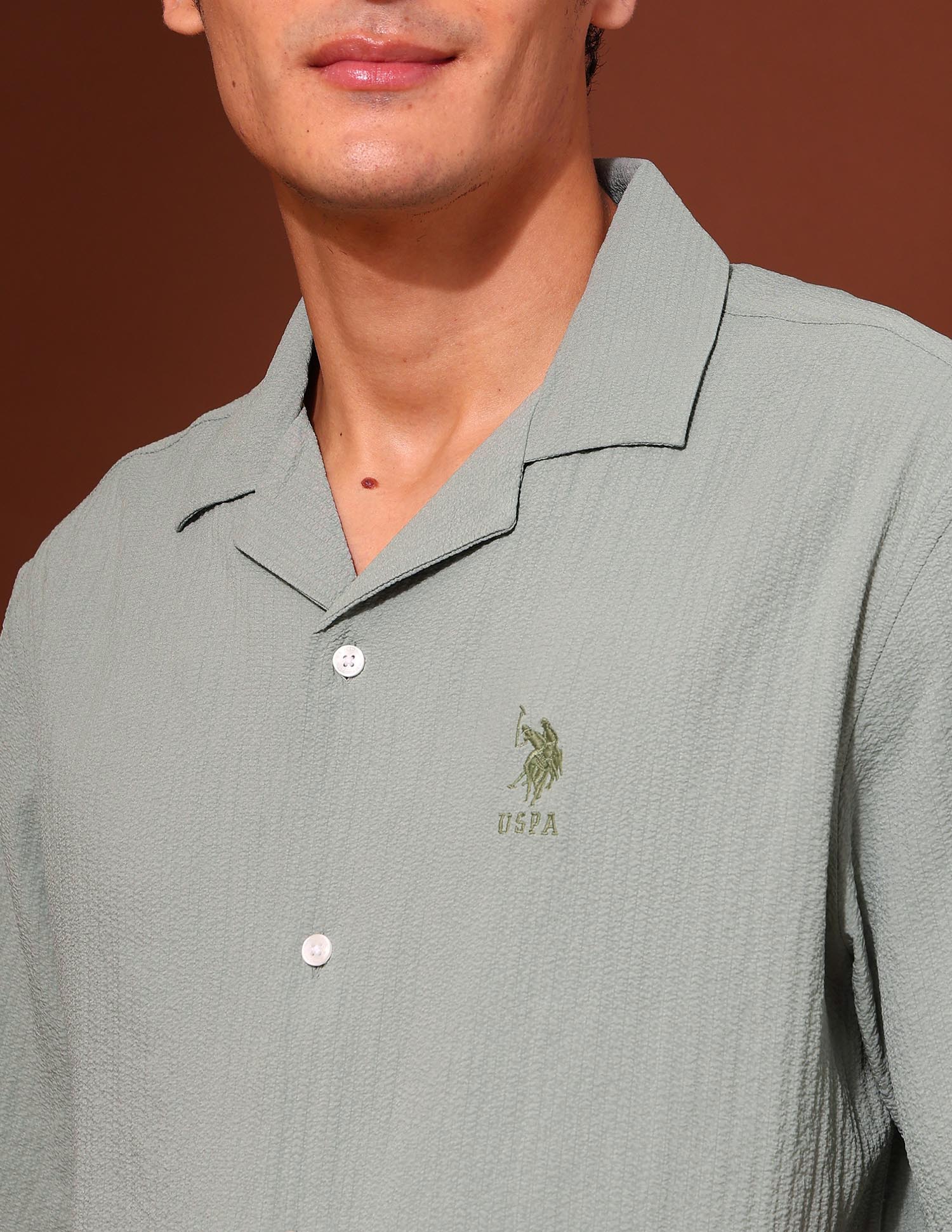 Tailored Fit Poplin Shirt Light Green - U.S. Polo Assn. India | Large