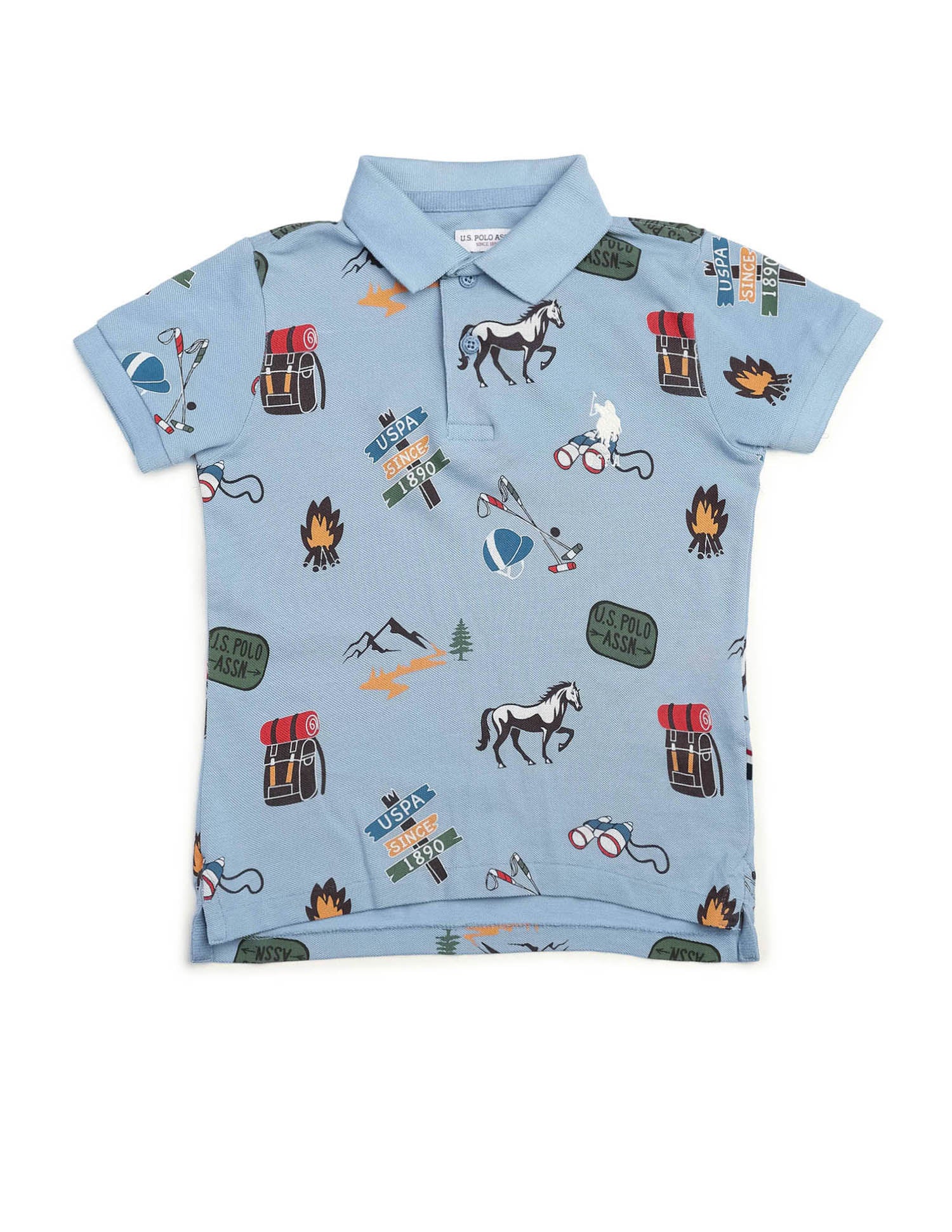 Boys All Over Printed Pure Cotton Polo Shirt Blue - U.S. POLO ASSN. | Large