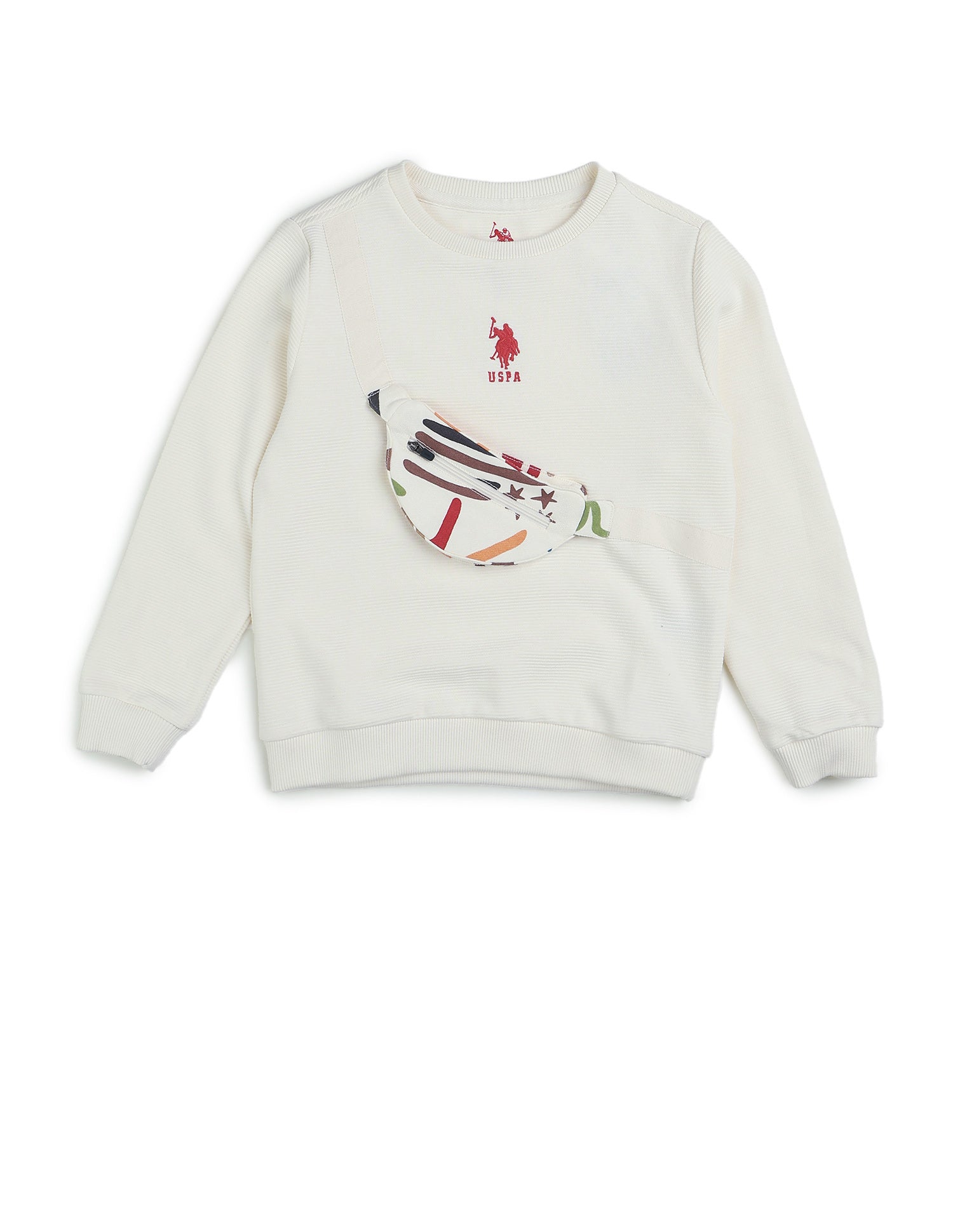 Boys Textured patterned Knit Regular Fit Sweatshirt Off White - U.S. POLO ASSN. | Large