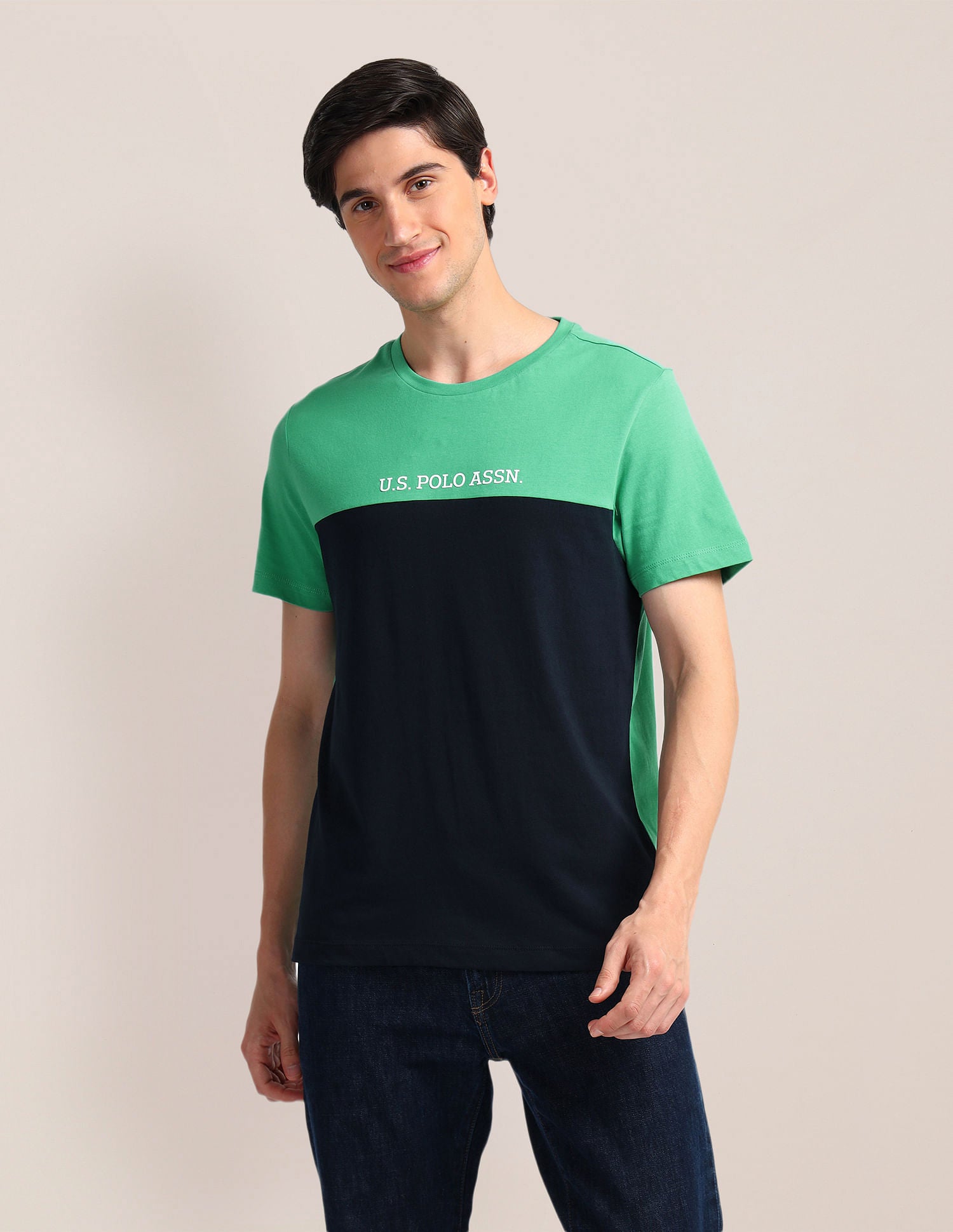 Colour Block Slim Fit T-Shirt Green - U.S. Polo Assn. India | Large