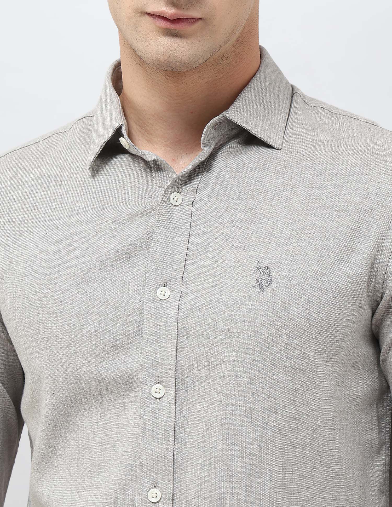 Solid Regular Fit Shirt Grey - U.S. POLO ASSN. | Large