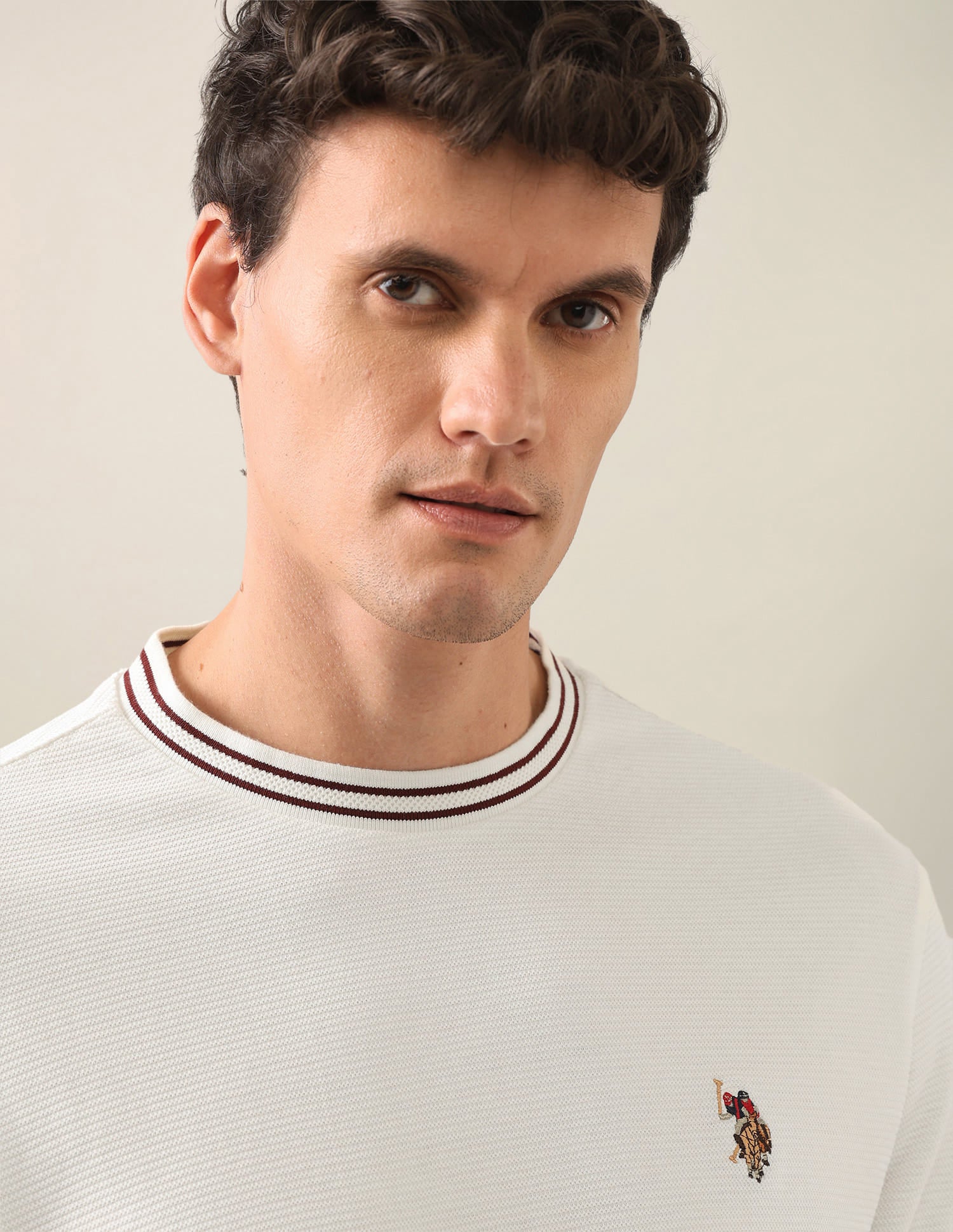 Solid Slim Fit T-Shirt Ivory - U.S. Polo Assn. India | Large