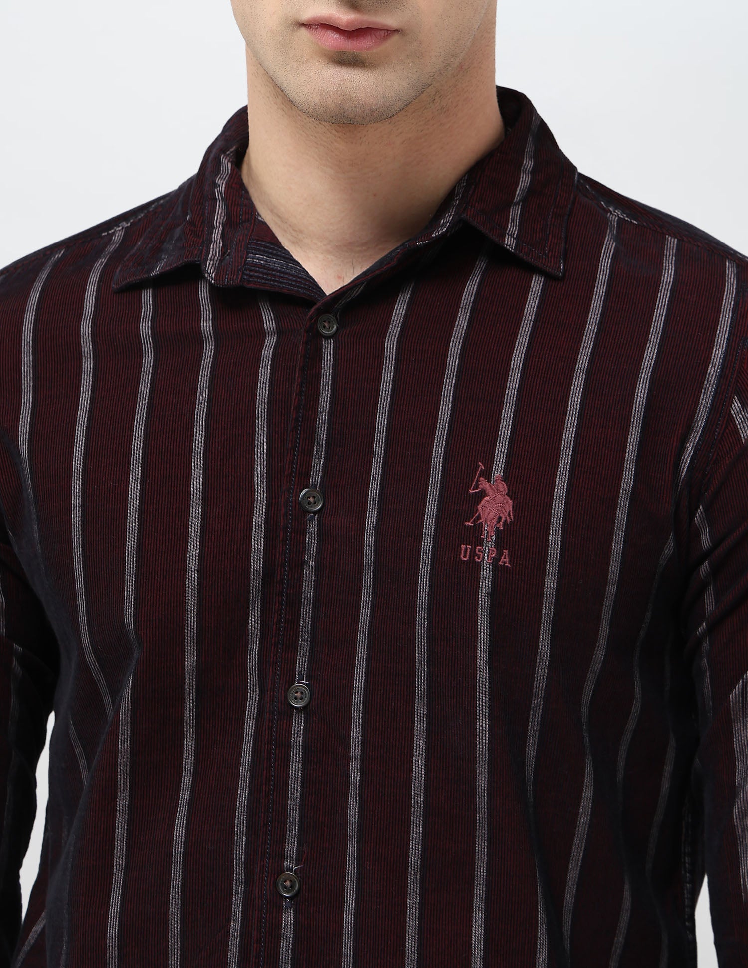 Vertical Striped Corduroy Shirt Wine - U.S. POLO ASSN. | Large