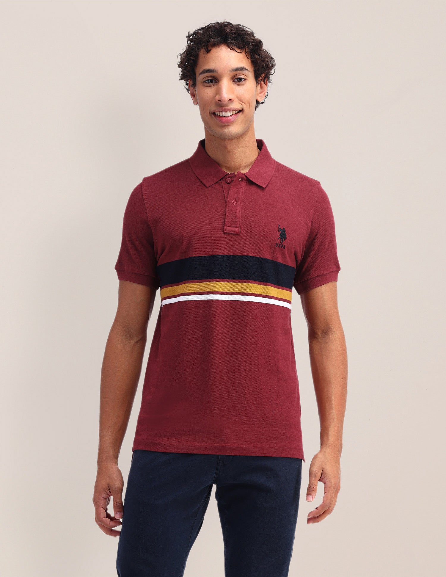 Horizontal Striped Slim Fit Polo Shirt Red - U.S. Polo Assn. India | Large