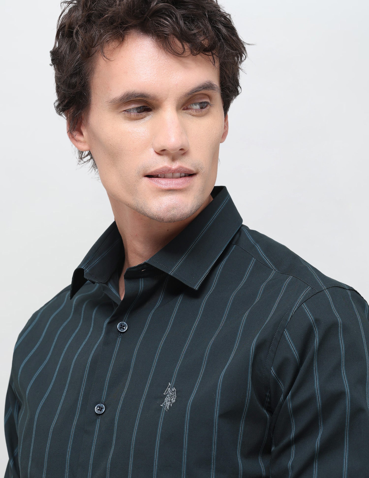 Vertical Striped Poplin Shirt Teal - U.S. Polo Assn. India | Large