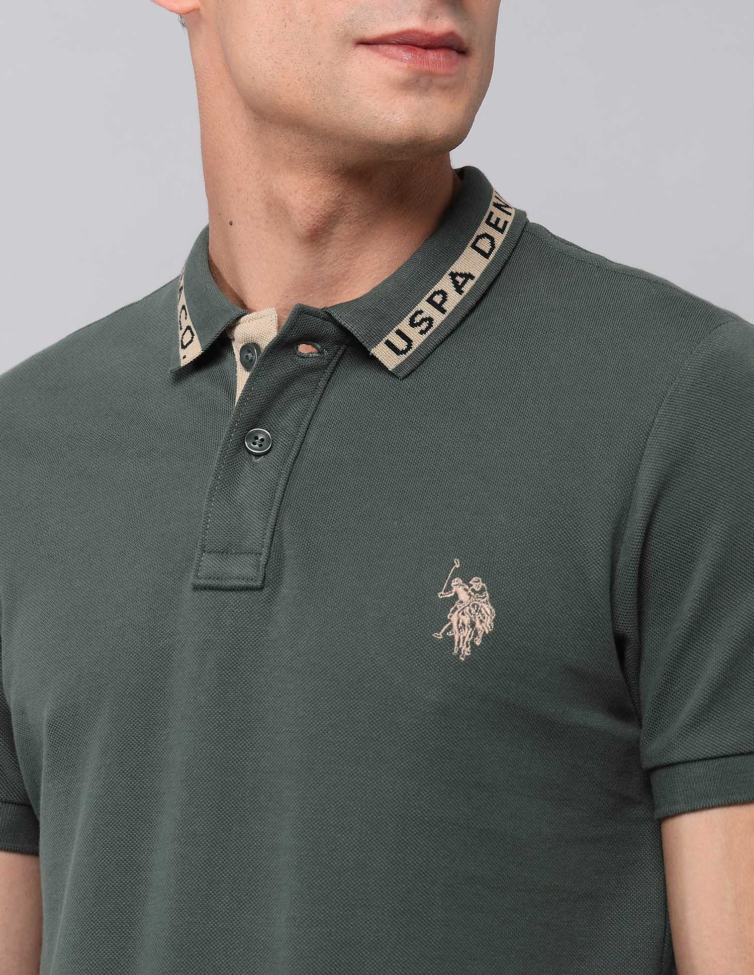 Muscle Fit Pure Cotton Polo Shirt Olive - U.S. Polo Assn. India | Large